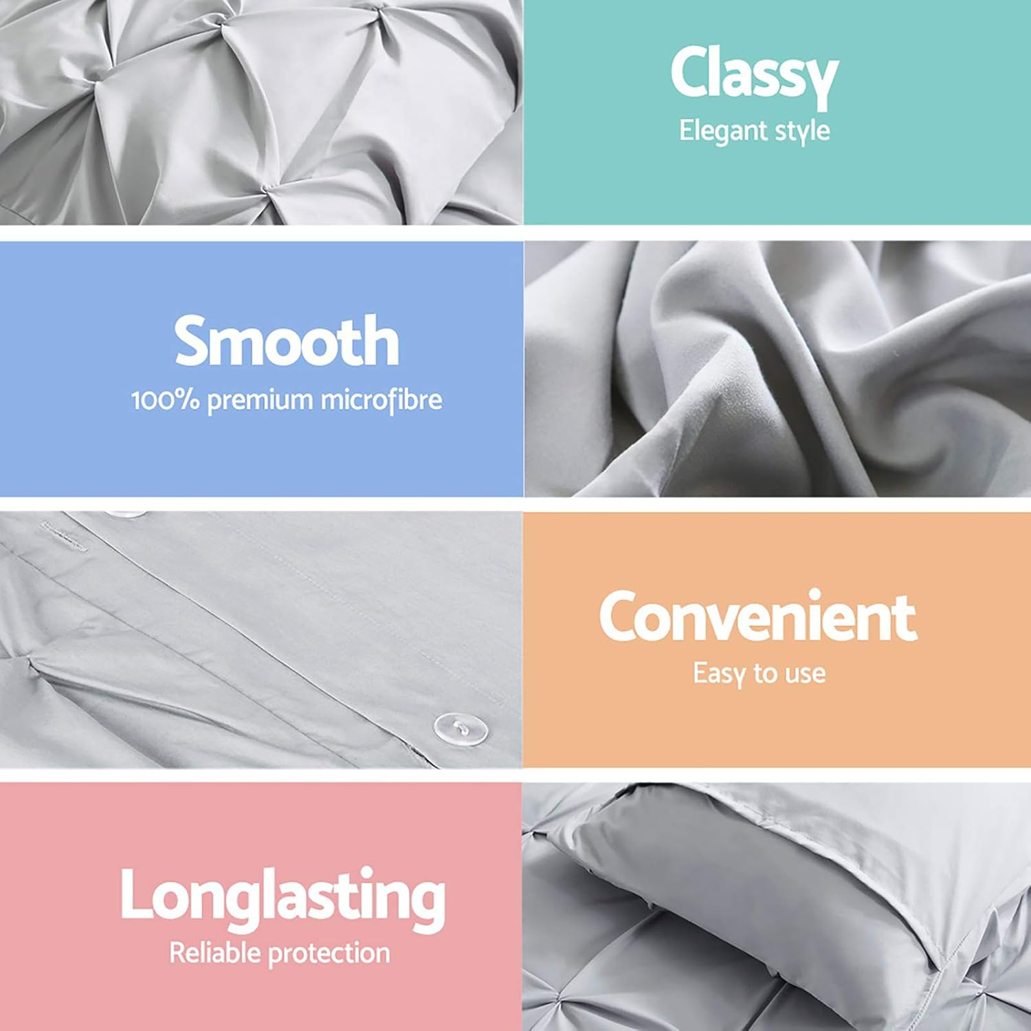 Giselle Bedding Queen Bed Quilt Cover Set, 100% Premium Microfibre 3Pcs Quilts Doona Duvet Comforter Covers Sets Diamond Pinch Pleat Beddings for Room Decor, Soft Machine Washable Grey image number 3