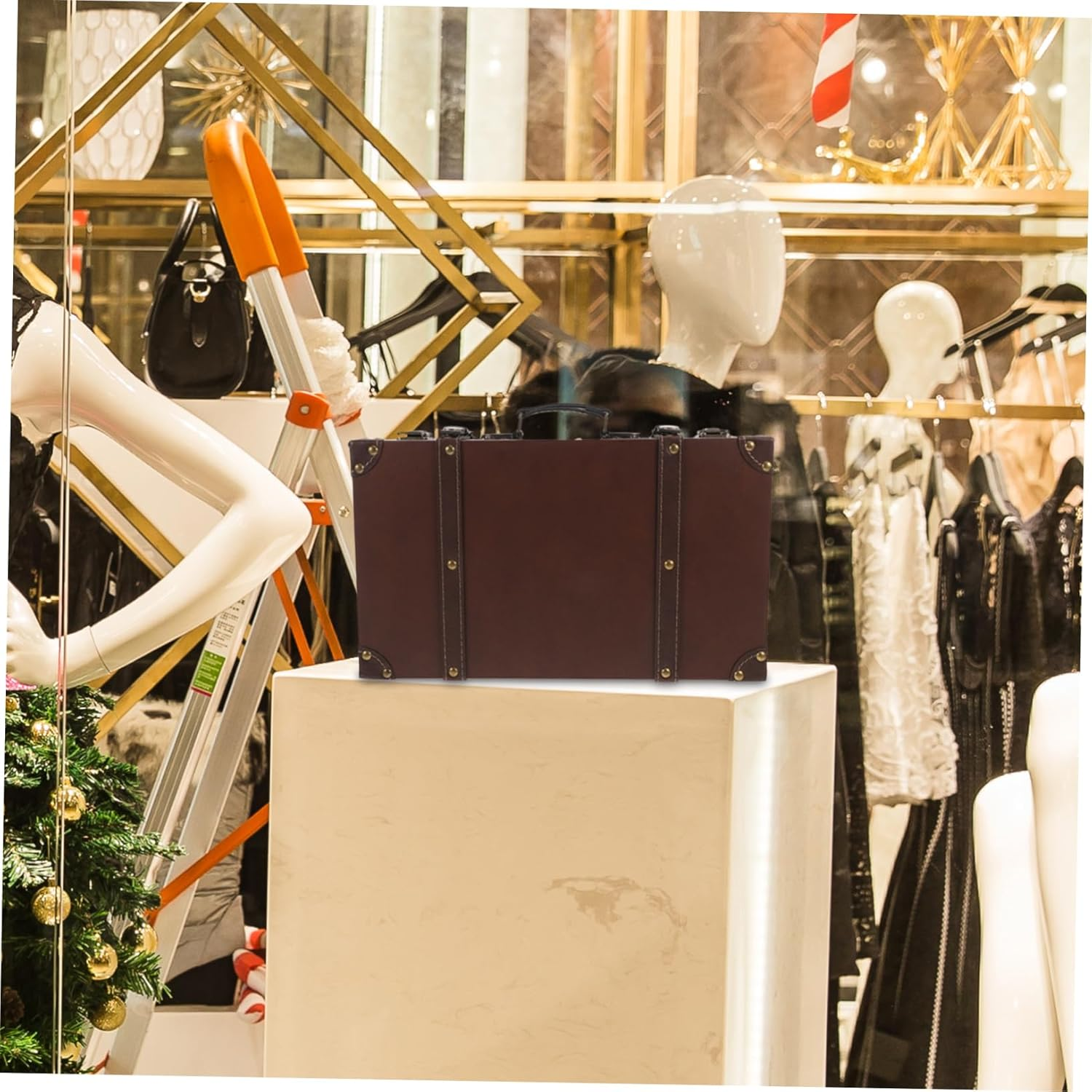 MINAOLULUS Vintage Style Leather Suitcase Decorative Trunk Small Brown Antique Luggage Box for Boutique Display Photo Props and Home D&eacute;cor Storage image number 1