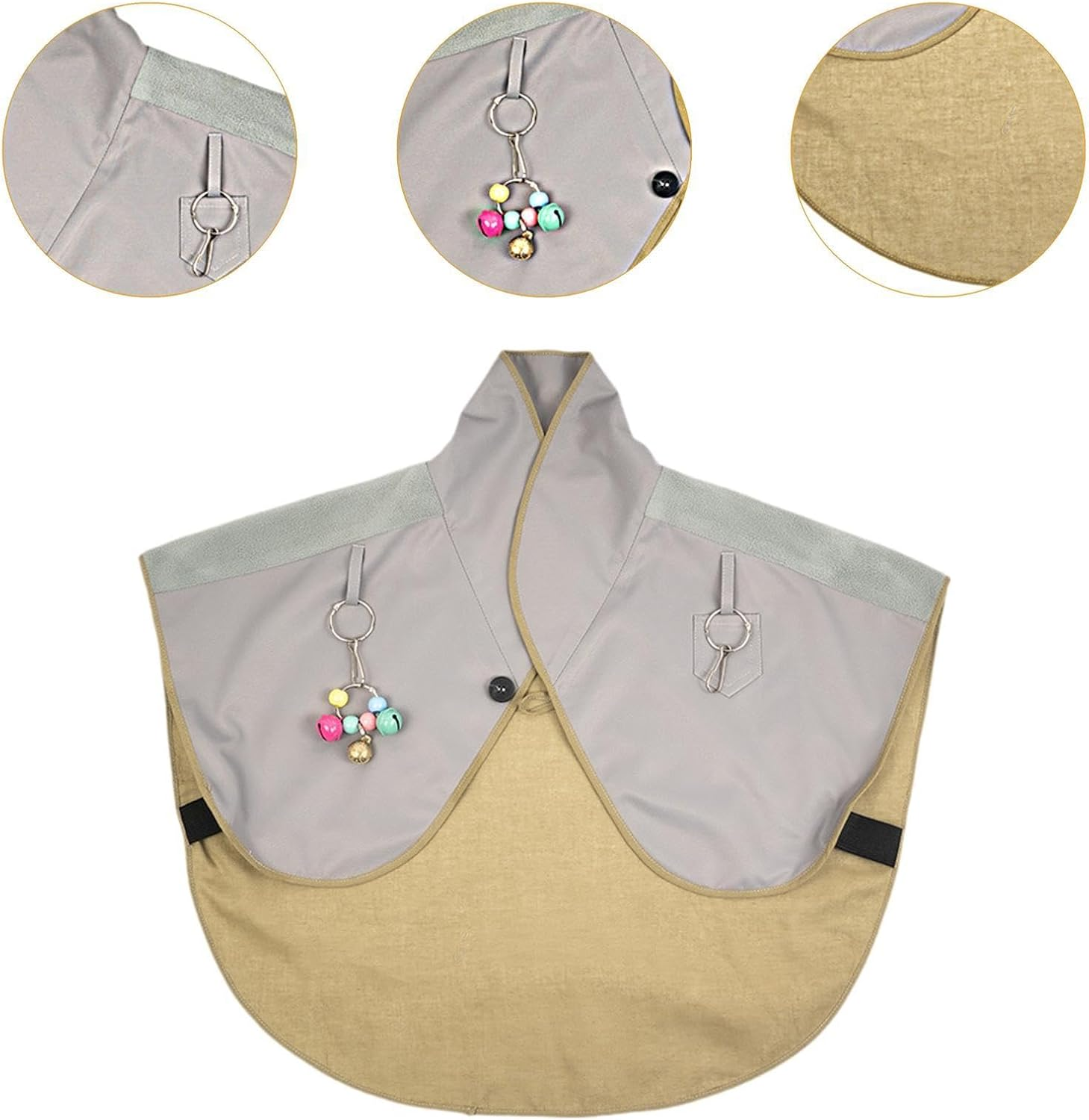 Weilaikeqi Parrot anti Scratch Shoulder Protector Cape with Hang Bird Anklet and Bells for Parakeets, Lovebirds, Small Medium Parrots, Gray