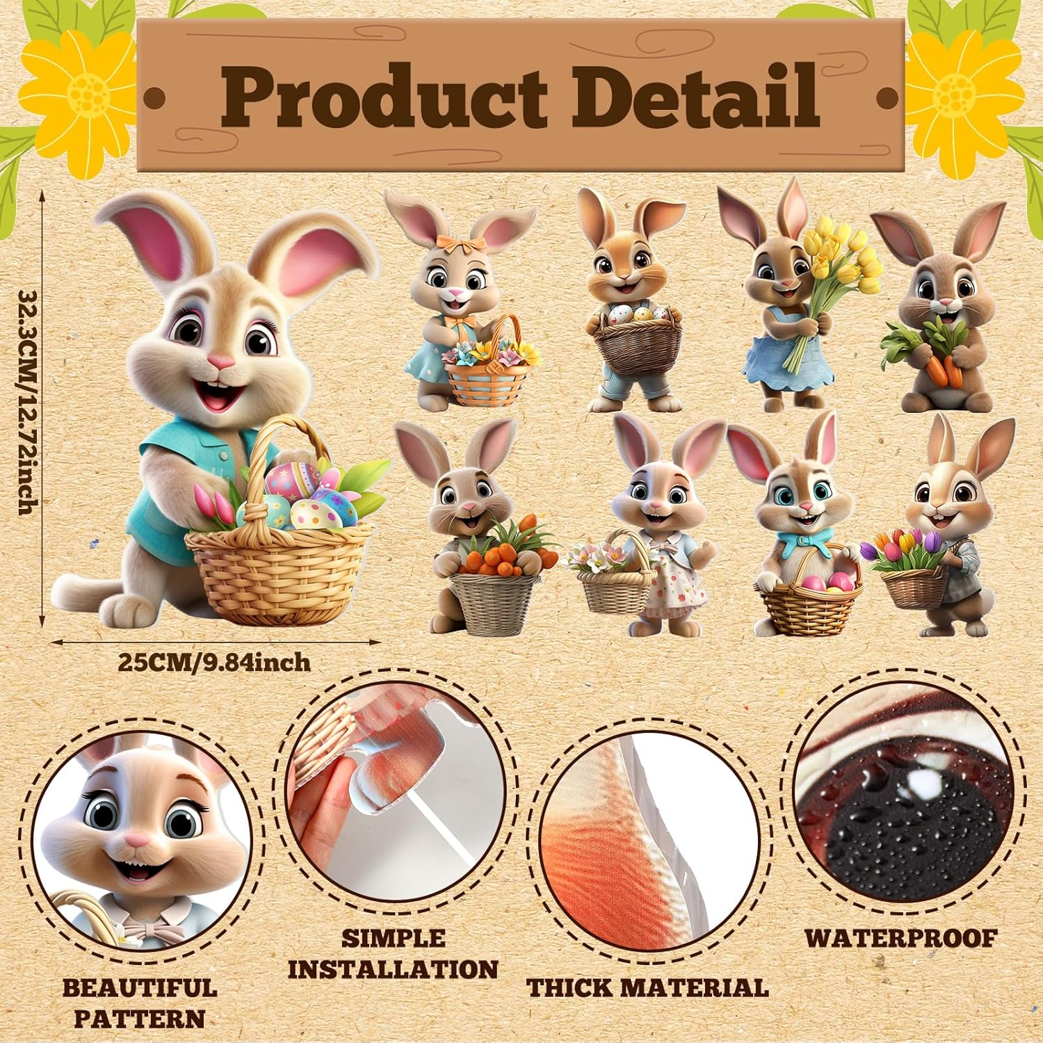 Memorywuu 9 Pcs Easter Bunny Decorations Outdoor Colorful Easter Yard Signs with Stakes Outdoor Easter Decorations Easter Bunny Yard Sign Easter Lawn Signs for Home Lawn Patio Ornaments Easter Decor image number 3