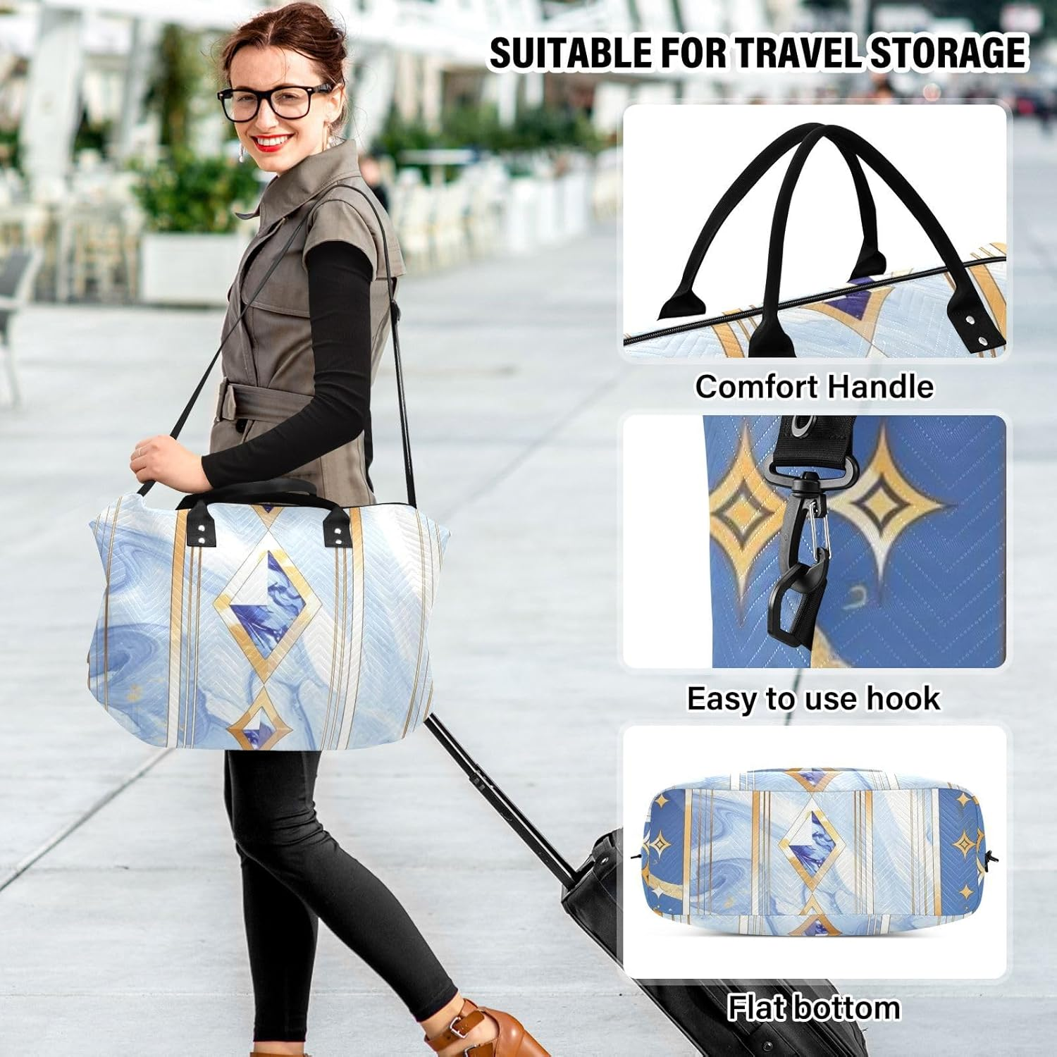 Western Magic Blue Gem Travel Bag Travel Weekender Gear Bag Sports Duffel Bags with Toiletry Bag for Travel 2 Pcs Set, Western Magic Blue Gem, 1 Size image number 6