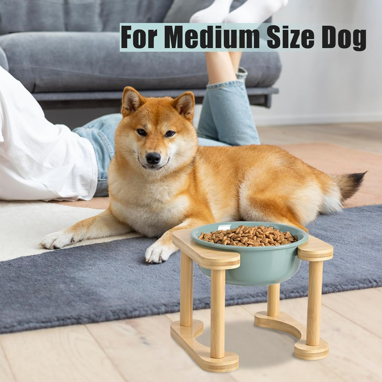 SPUNKYJUNKY Elevated Ceramic Dog Bowls with Non-Slip Stand Raised Dog Bowl Food and Water Pet Feeding Bowl for Medium and Large Dog(Single 28OZ Bowl,Dark Green) image number 4