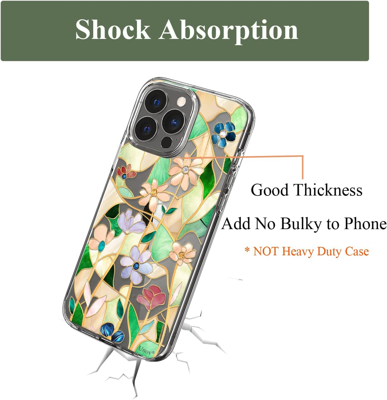 Unov Case Compatible with Iphone 14 Pro Case Clear with Design Embossed Floral Pattern Soft TPU Bumper Slim Protective 6.1 Inch (Stained Glass Flower) image number 5