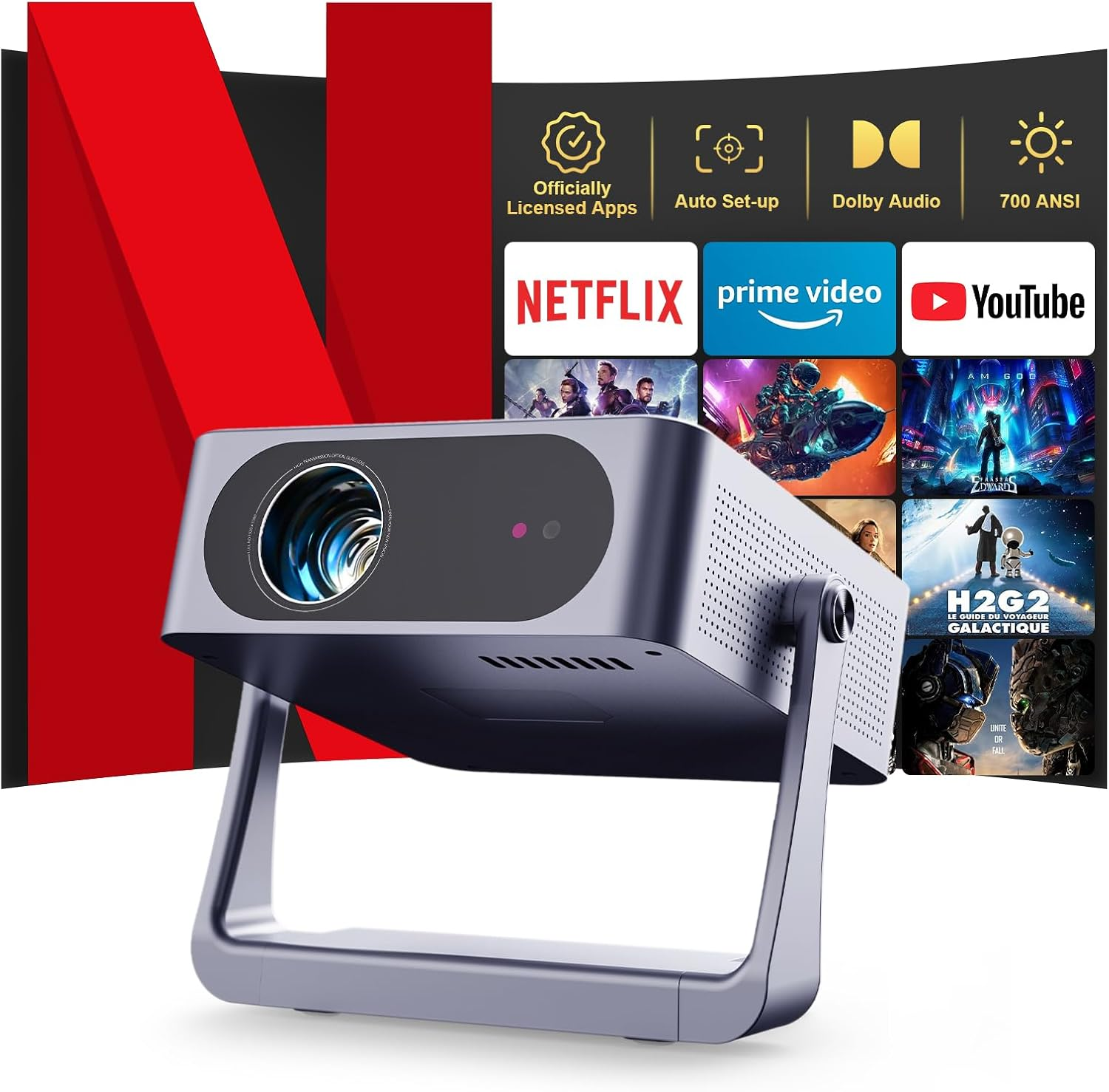 Smart Projector【Netflix Official & Dolby Audio】700Ansi AI Auto Focus/Keystone Movie Projectors, Native 1080P Full HD Portable Projector,Wifi6 Two-Way BT5.3 for for Home Theater/Ceiling/Bedroom/Outdoor image number 6