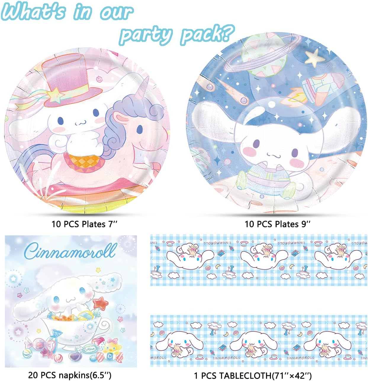 Cinnamoroll Birthday Decorations, 20 Plates, 20 Napkins and 1 Tablecover for Boys Girls Party Supplies