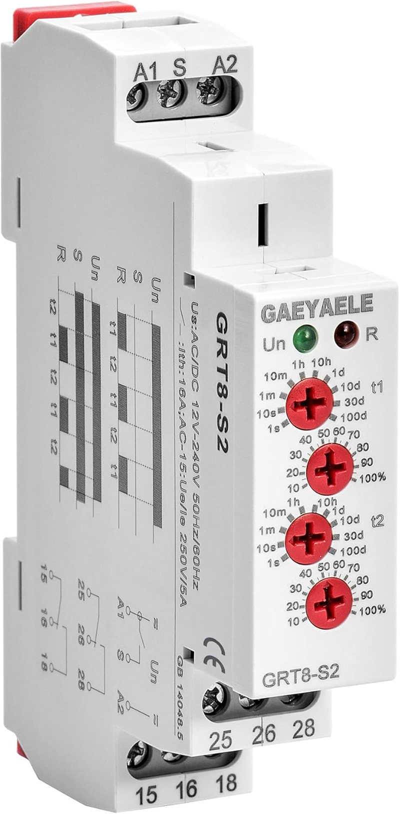 GAEYAELE Asymmetric Cycle Timer 1SPDT Relay 16A AC/DC12V-240V Electronic Repeat Relay(Grt8-S1,Ac/Dc12V-240V)