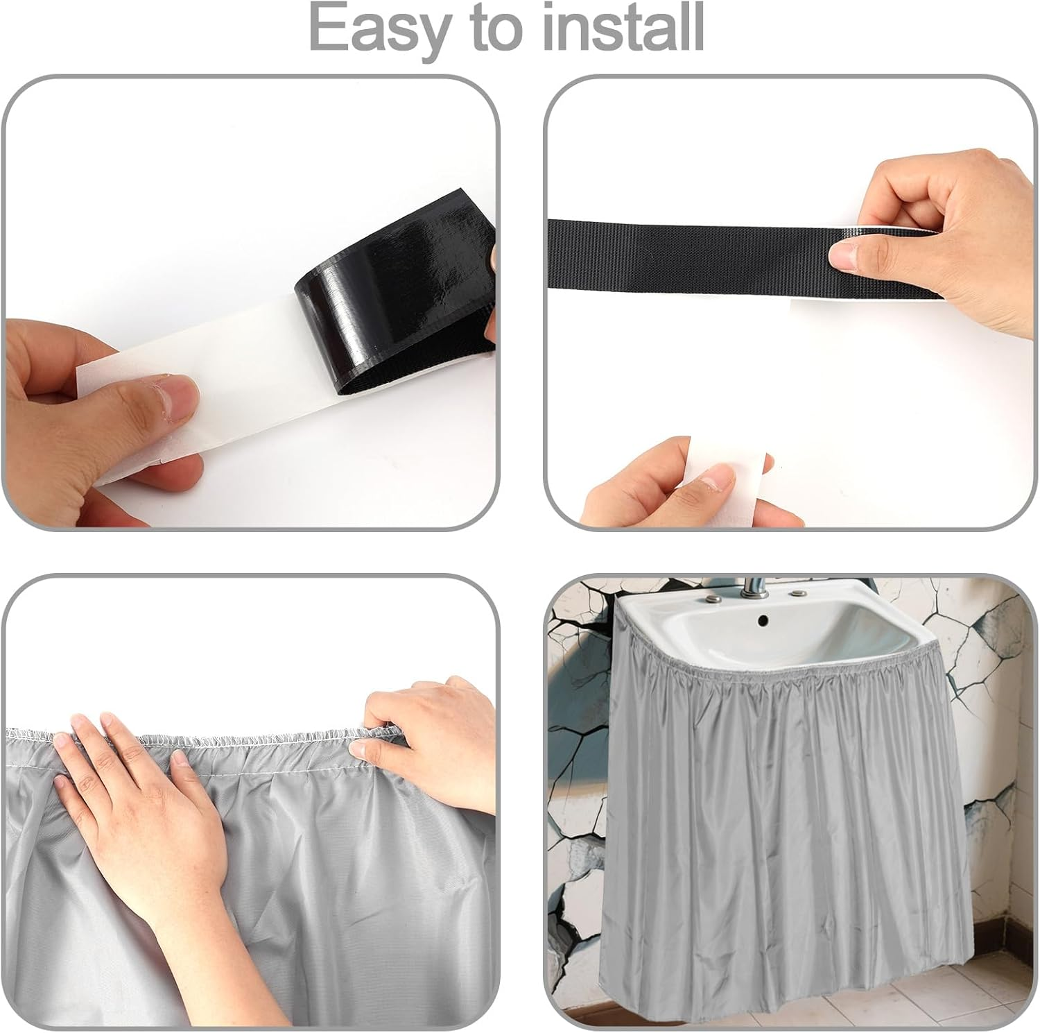 Sink Skirt for Bathroom, 32.7X55.1In Polyester Decorative Sink Curtain Bathroom Waterproof Skirt Curtain Practical Accessories Supplies for Kitchen Laundry Room (Grey) - Grey image number 6