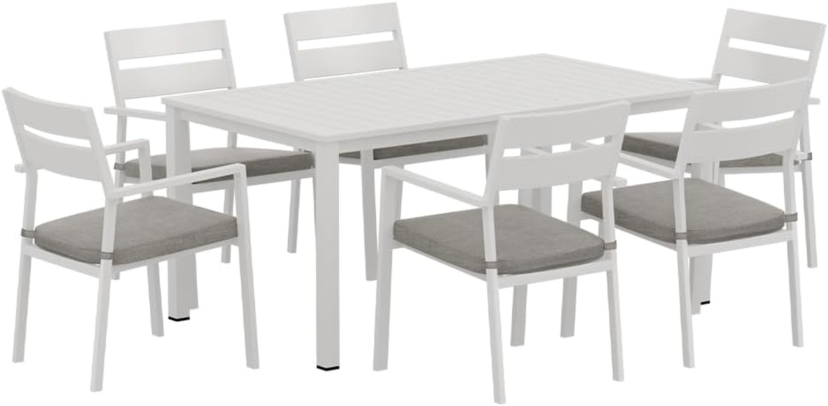 Gardeon 7 Pcs Outdoor Dining Set, Aluminium Garden Setting Table and Chairs, 6 Seater Patio Conversation Sets Extendable Tables Furniture Backyard, Weather-Resistant White with 6 Foam Cushions image number 2