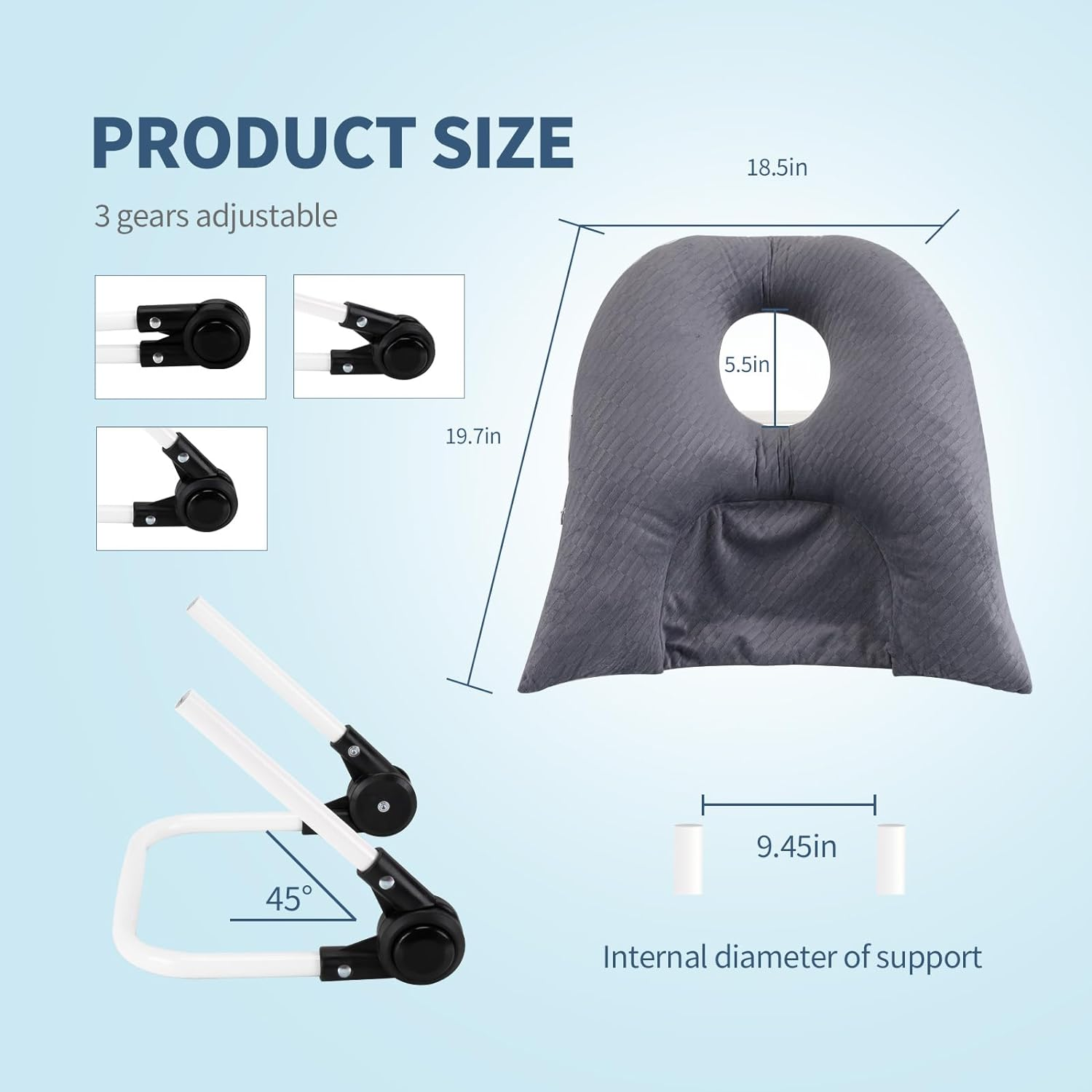 Beatvive Face down Pillow for Sleeping, Prone Pillow for Vitrectomy or Retinal Surgery, Adjustable Height Prone Prone Pillow Face down Sleep, Retina Lying Pillow Eye Surgery Recovery (Square Gray) image number 4