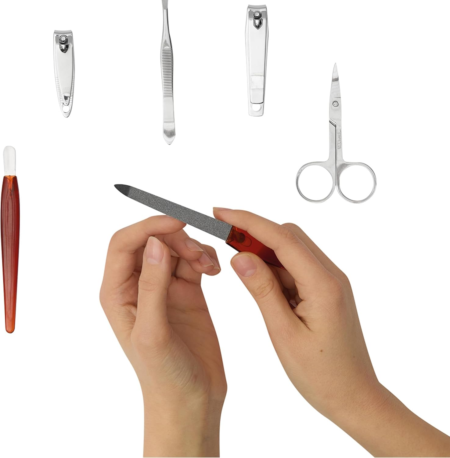 Manicure Set Nail Essentials Travel Manicure Set for Men and Women 6-Piece Nail Scissors, Nail File, Tweezers, Nail Scraper, Large and Small Nail Clippers Case with Side Button Closure image number 3