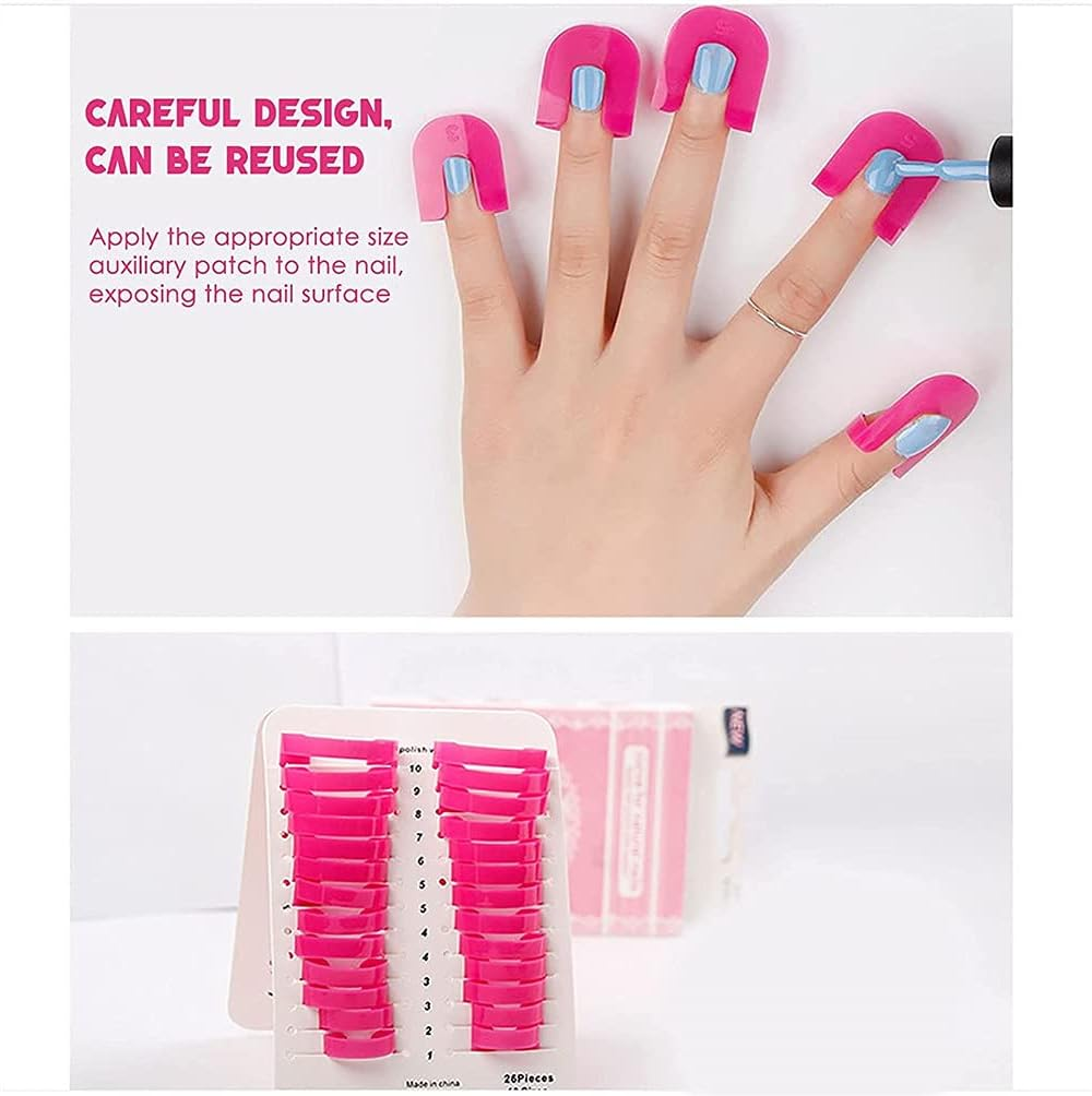 26 Pcs (10 Sizes) Nail Protector Holder, Nail Art Tool for Shield Finger Spill-Proof, Reusable Soft Plastic Shield Protector Tools for Women DIY Manicure image number 1