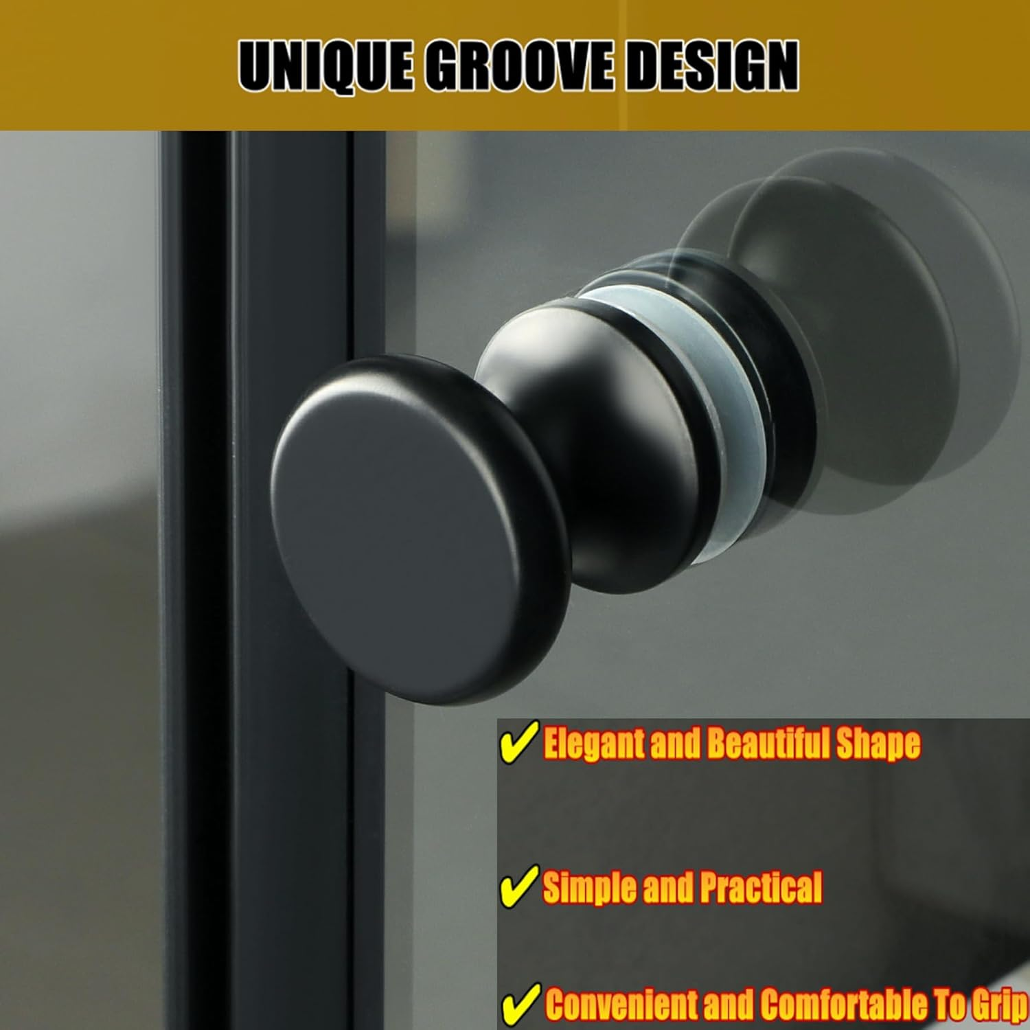 Alise Shower Glass Door Handle,Sliding Shower Doors Knob,Single Side Pull Hardware Replacement Parts for Bathroom Glass Doors,Solid SUS304 Stainless Steel Knobs,Black XLS200DB-B - Black image number 5