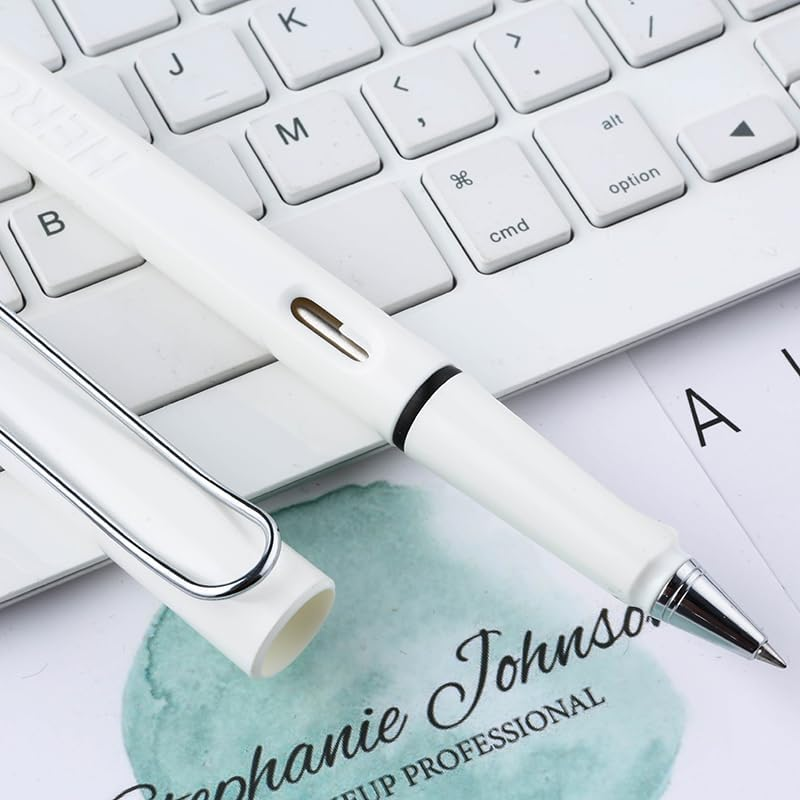 Smooth Rollerball Pen, 0.5Mm Tip, Black Gel Ink, Colour Barrel, Pocket Clip, Compatible with 843 845 Pen Refills (White) - Black image number 3