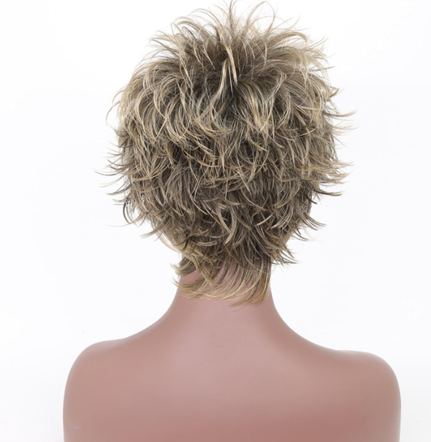 AUBWIG Brown Ombre Blonde Short Curly Hair Fluffy Hair Natural Light Curly Hair Wigs with Fringe for Women Synthetic Hair Wig Daily Wear (Brown Ombre Blonde) image number 6