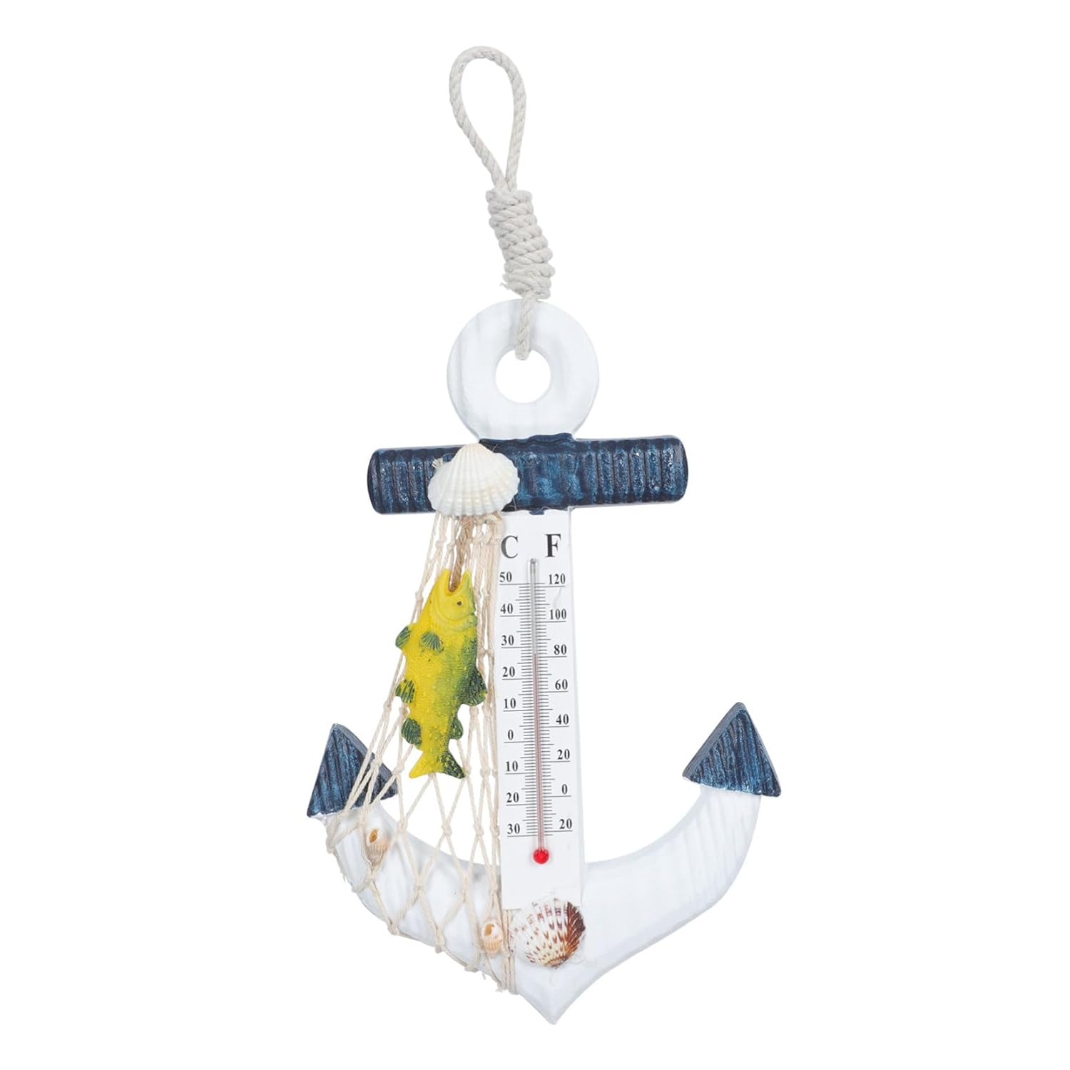 Milisten Ocean Style Wooden Boat Anchor Thermometer Decor Retro Mediterranean Design Nautical Ornament for Living Balcony Home Office Display image number 4