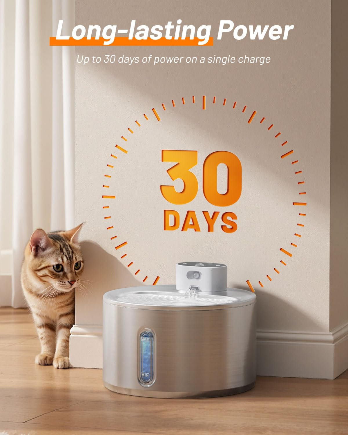 LOVELEDI Wireless Cat Water Fountain - 4L Automatic Stainless Steel Pet Fountain Battery Operated 5000Mah, Cordless Pet Drinking Fountain for Cats & Dogs with Motion Sensor, Ultra Quiet Pump