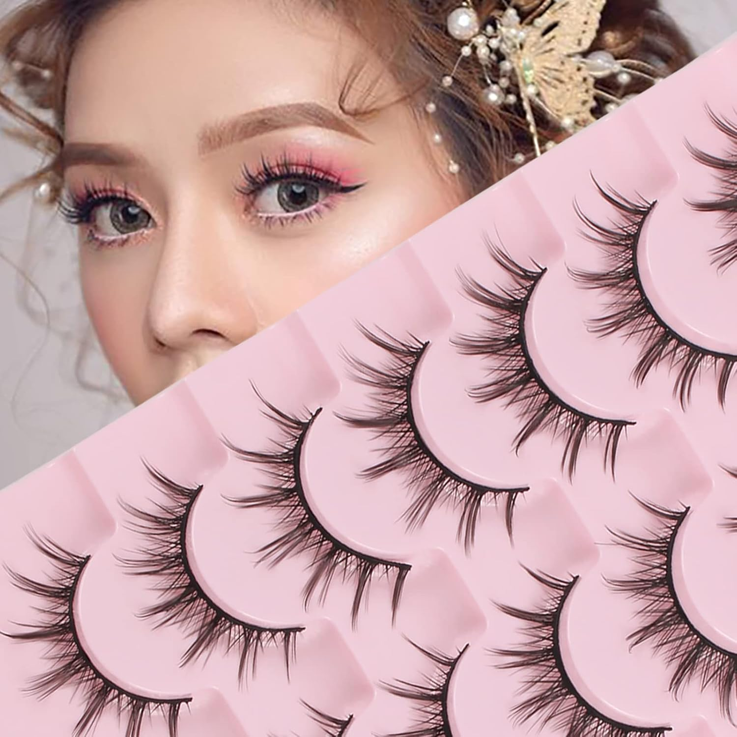 Oreola Manga Lashes - Natural Look Wispy Spiky Lashes, 7 Pairs Asian 3D False Eyelashes image number 5