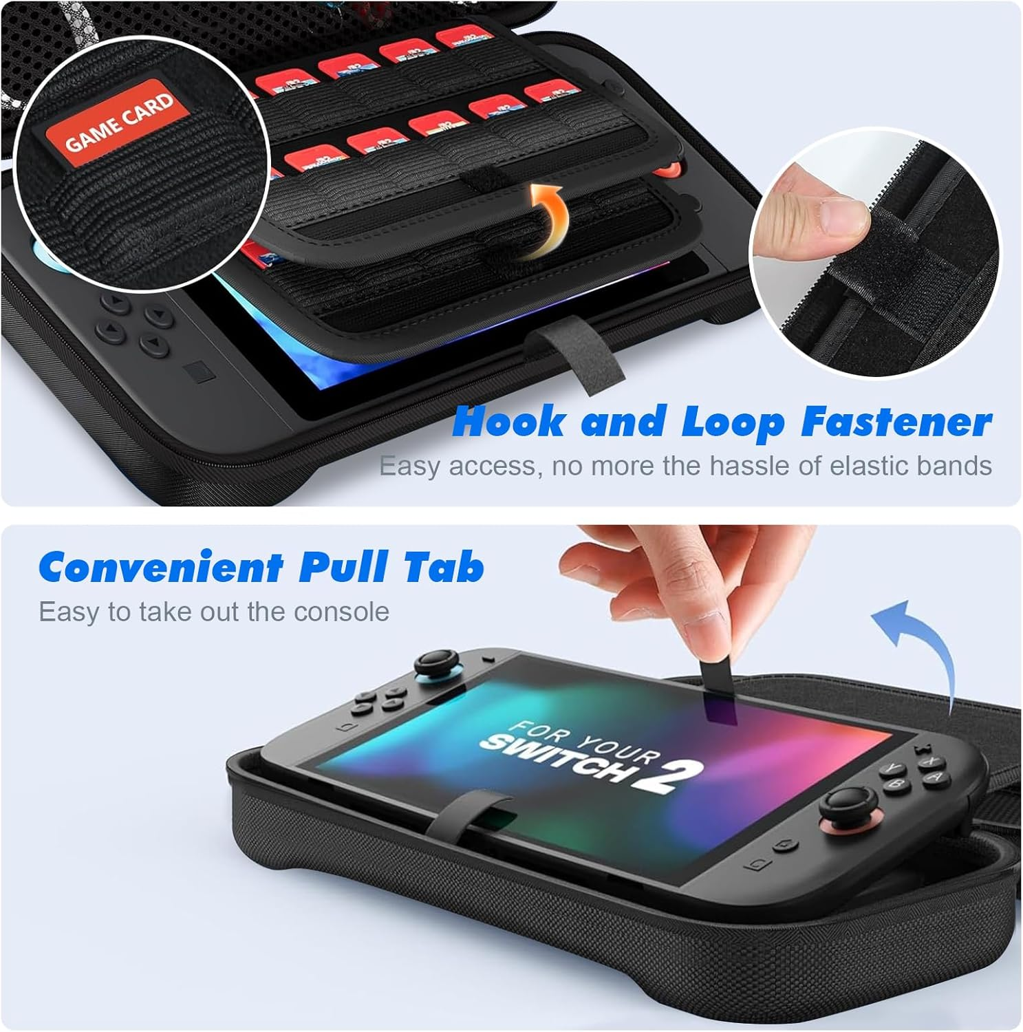 Large Capacity Carry Case for Nintendo Switch 2, Hard Shell Travel Case for Switch 2 with 1 Screen Protector with Alignment Frame, 2 Silicone Joypads Case, 4 Thumb Grip Caps, 1 Cleaning Wipe image number 6