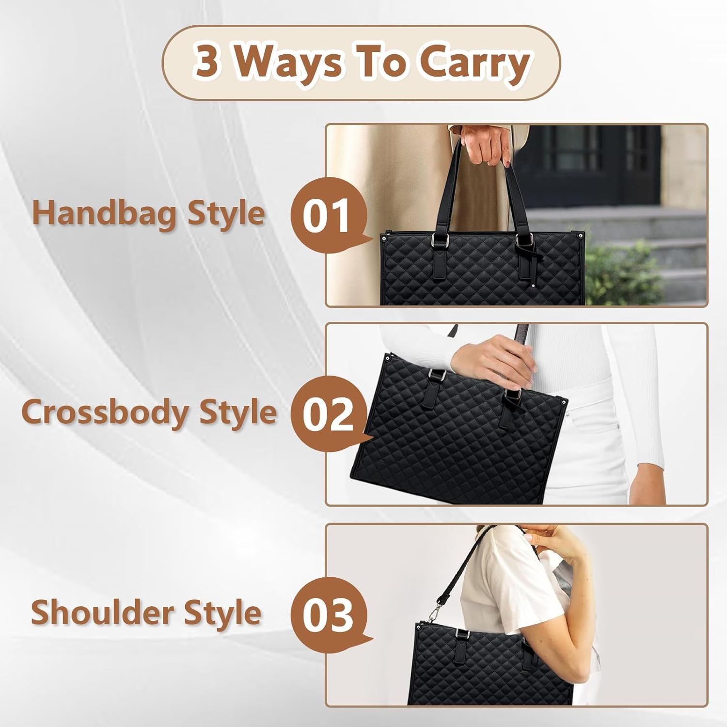 Laptop Tote Bag with Insulated Lunch Compartment for Women, PU Leather 15.6 Inch Work Bag, Elegant Computer Handbag, Versatile Business Tote for Office, Travel or Casual-Classic Black image number 5