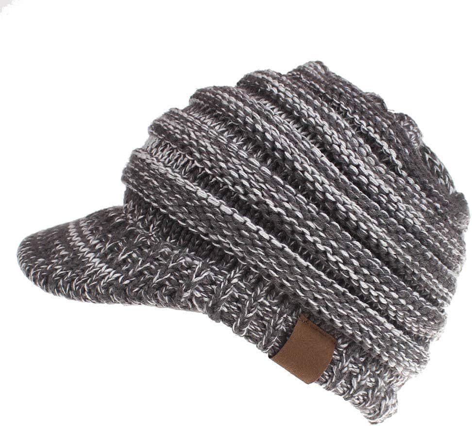 TOZLU Women'S Warm Chunky Cable Knit Messy Bun Hat Ponytail Visor Beanie Cap - Army Green image number 7