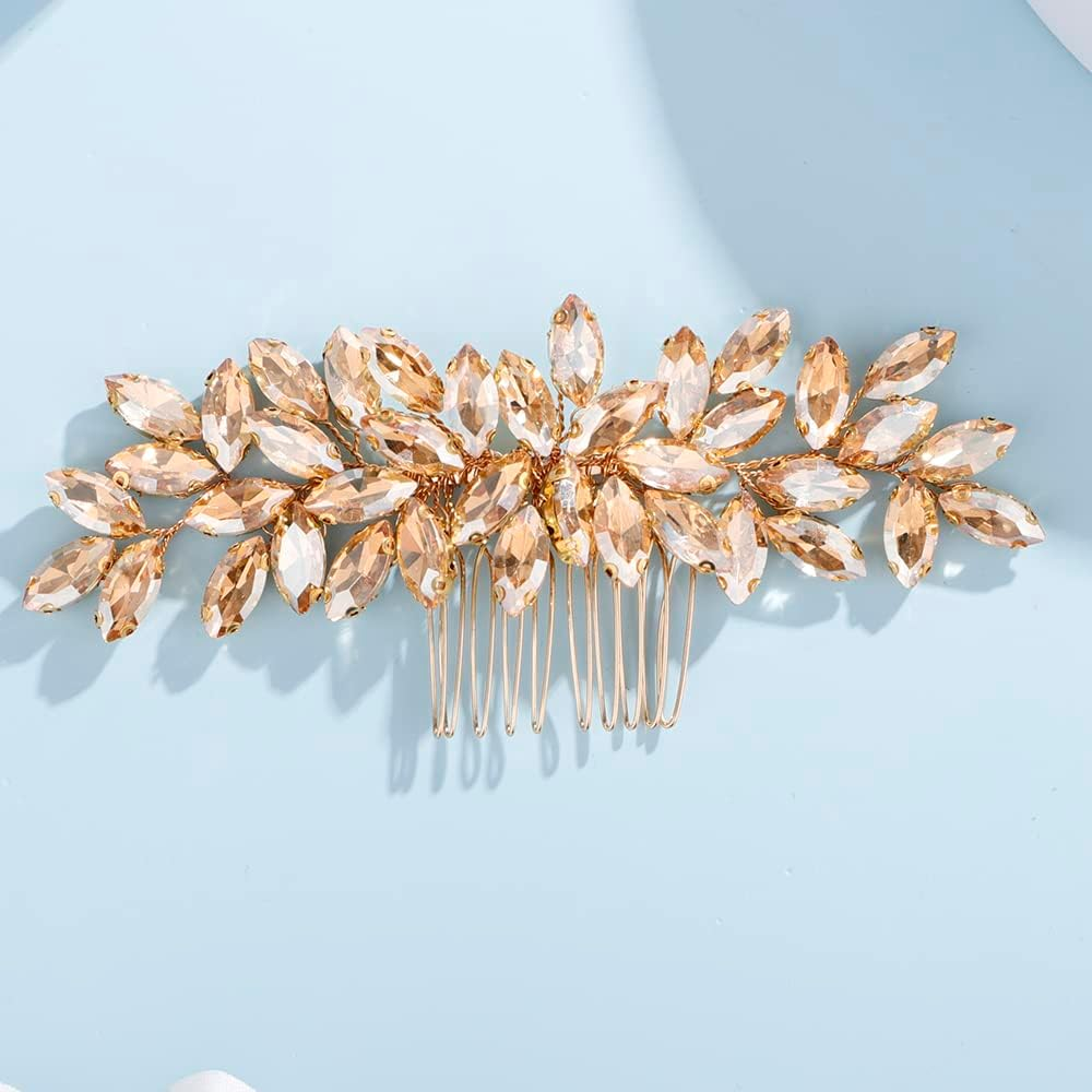 Teyglen Women'S Dainty Simple Rhinestone Hair Comb - Luxurious Shiny Bridal Side Hair Accessory for Weddings (Silver-Green)