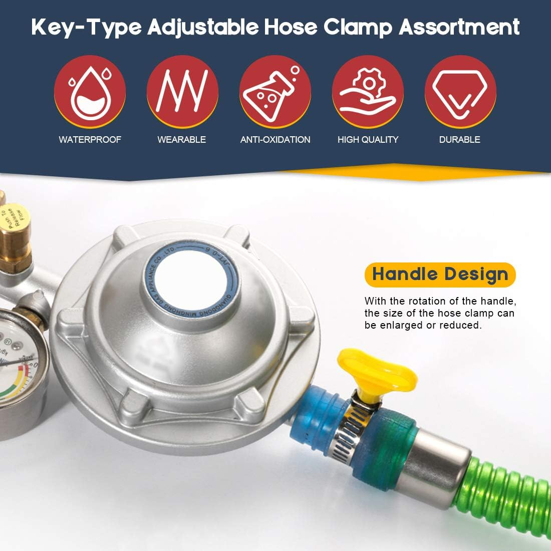 Hilitchi 40 Piece 8-29Mm Key-Type Adjustable Hose Clamp Assortment Kit image number 4