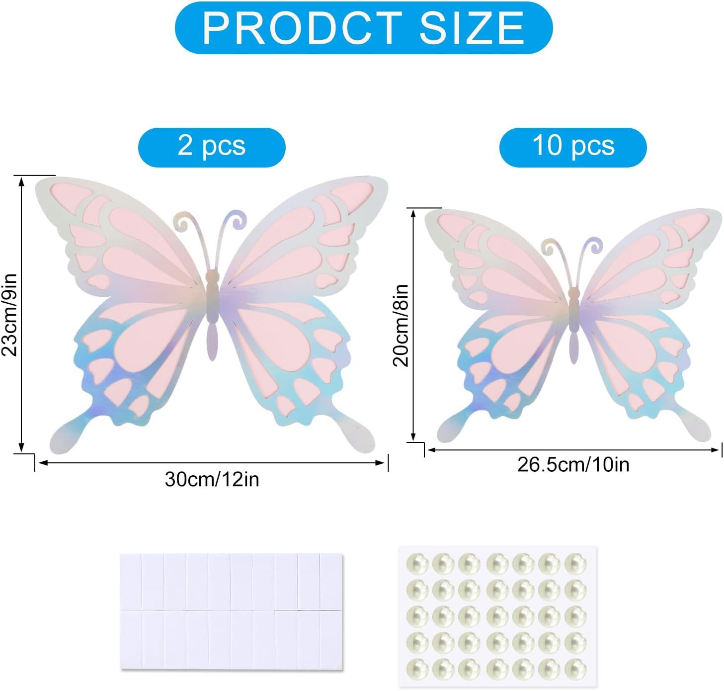 12Pcs Large 3D Butterfly Decorations, 3D Butterfly Wall Decoration with 50Pcs Pearl Stickers Giant Butterfly Wall Decor for Birthday Baby Shower Wedding image number 5