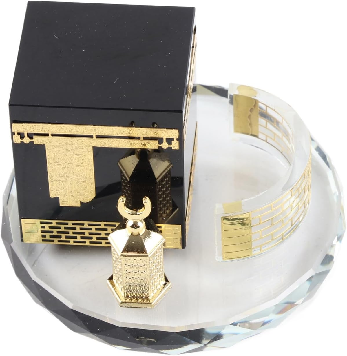 Islamic Crystal Decor Kaaba Model Office Supply, Muslim Crystal Gilded Caaba 3 Pcs Model Islamic Building Handicrafts Souvenirs Vehicle Decor image number 1