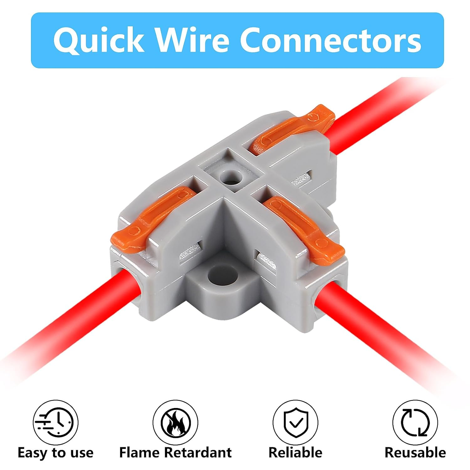 QCCAN 50PCS Lever Wire Connectors, T Shape Quick Wire Connectors, Electrical Lever Nuts Wire Connectors Push-In Connectors image number 1
