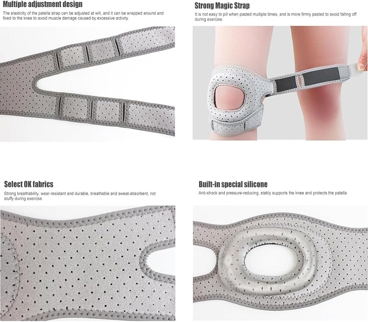 Plus Size Knee Brace,2 Pack Adjustable Patellar Tendon Support Sleeves, Pain Relief Knee Brace with Gel Pads for Meniscus, Arthritis, Orthopedic Sports Use (Gray, L) image number 3