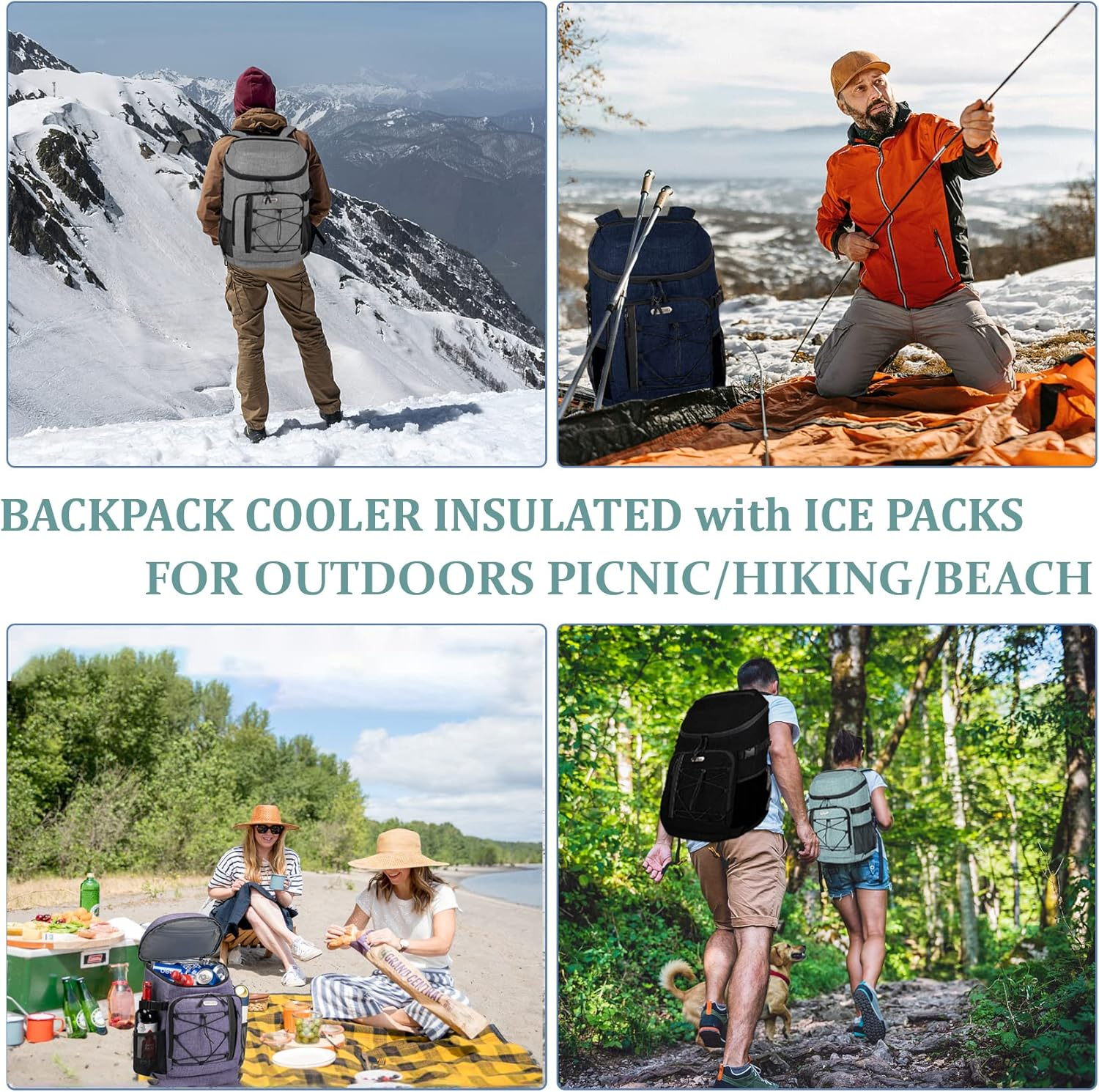 Cooler Backpack Waterproof 30 Cans Insulated Backpack Cooler Bag Leak Proof Soft Ice Chest Backpack for Women Beach Picnic Hiking Lunch Backpack, with Ice Packs Reusable for Long Lasting