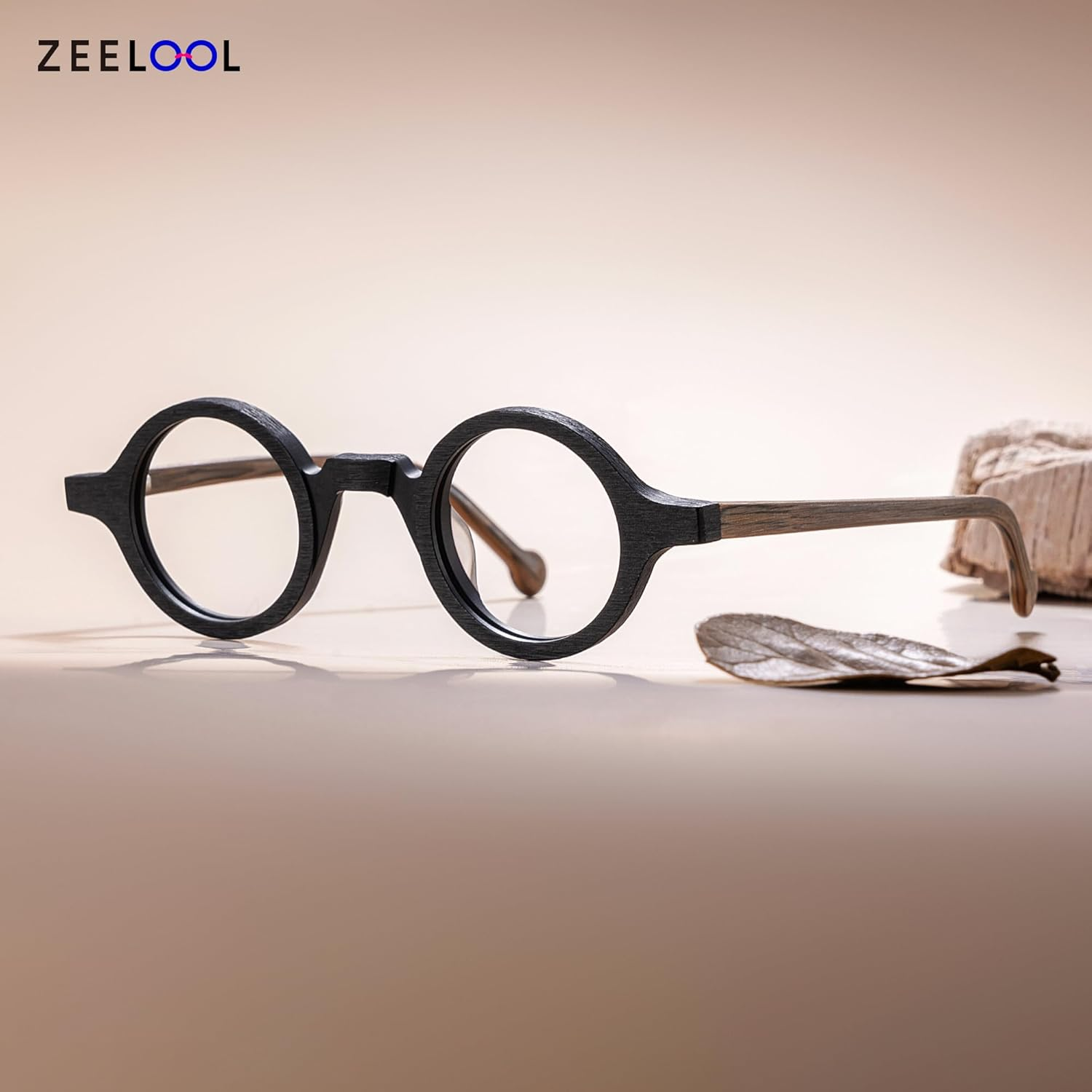 Zeelool Vintage Small round Blue Light Blocking Glasses for Men Women Wood Grain Acetate Eyewear Arale FA0176 - Clear Lens, Fa0176-03 Burnt Umber image number 4