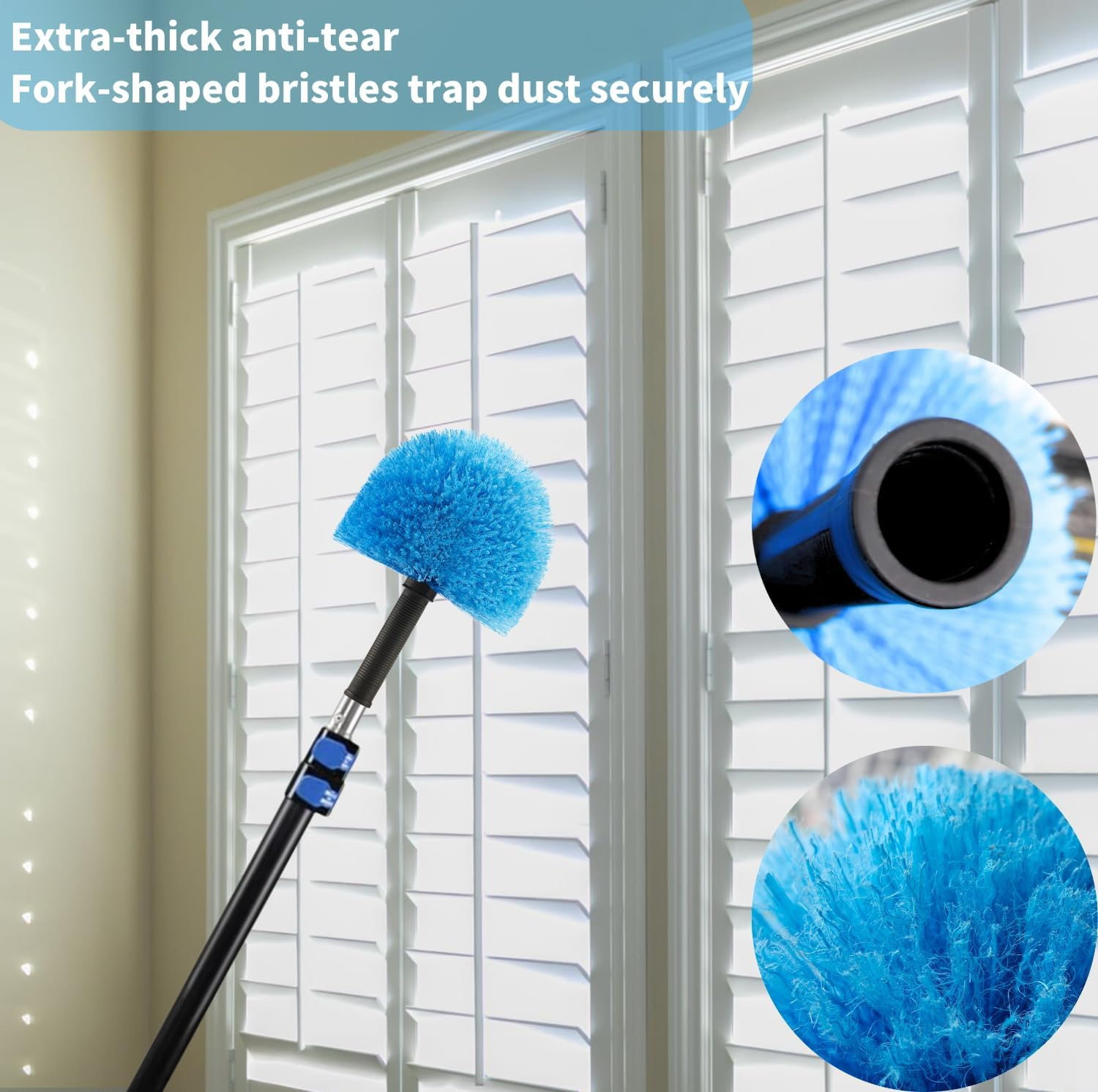 9Pcs Twist-On Webster Cobweb Duster Head Brush | Spider Web Remover Brush | Cobweb Duster Head Attachment for Outdoor & Indoor Cleaning | Fits Standard 3/4 Inch Threaded Poles (Blue) image number 1