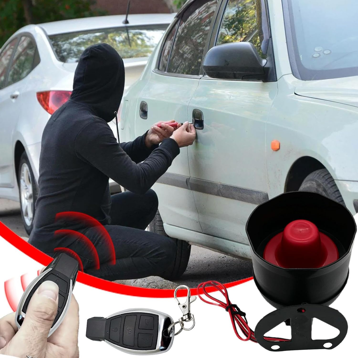 12V Vehicle Security Siren &ndash; Anti-Theft Alarm System with Remote Controllers | Adjustable Sensitivity, Loud & Clear Sound for Enhanced Car Protection image number 1