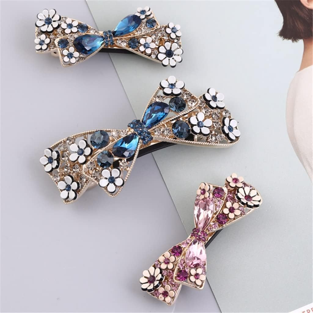 Alligator Clip,Headdress,Hair Clamp,Hairpins,Hairpin Female Korean Rhinestone Bow Hairpin One Word Clip Headgear Top Clip Back Head Broken Hairpin Clip (Color : A, Size : 6.5 * 4.5Cm) image number 5
