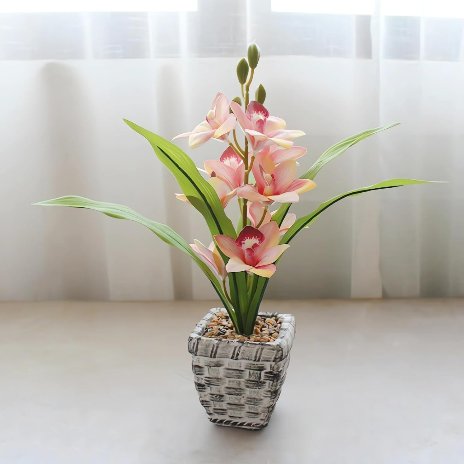 Artificial Flowers with Vase, Artificial Flowers in Vase, Fake Flowers Home Flower Arrangement, Balcony, Hallway, Garden, Bedroom, Living Room, Dining Table Decoration Flower A160 (H Deep Pink) image number 1