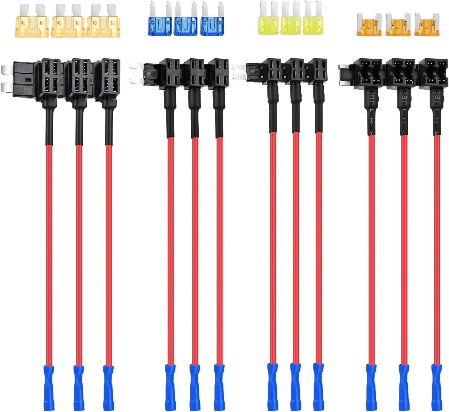 12 Pack Car Fuse Tap Kit, Standard Mini Micro2 and Low Profile Add-A-Circuit Holders, 4 Types ATO ATC ATM APM for Cars, Boats, Caravans image number 2