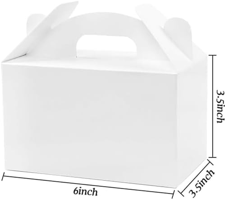 Party Favor Boxes, 50 Pack, 6 X 3.5 X 3.5 Inches Small Treat Boxes, Gable Boxes with Handles, White Treat Boxes, Goodie Boxes for Birthday Party, Wedding, Baby Shower image number 4