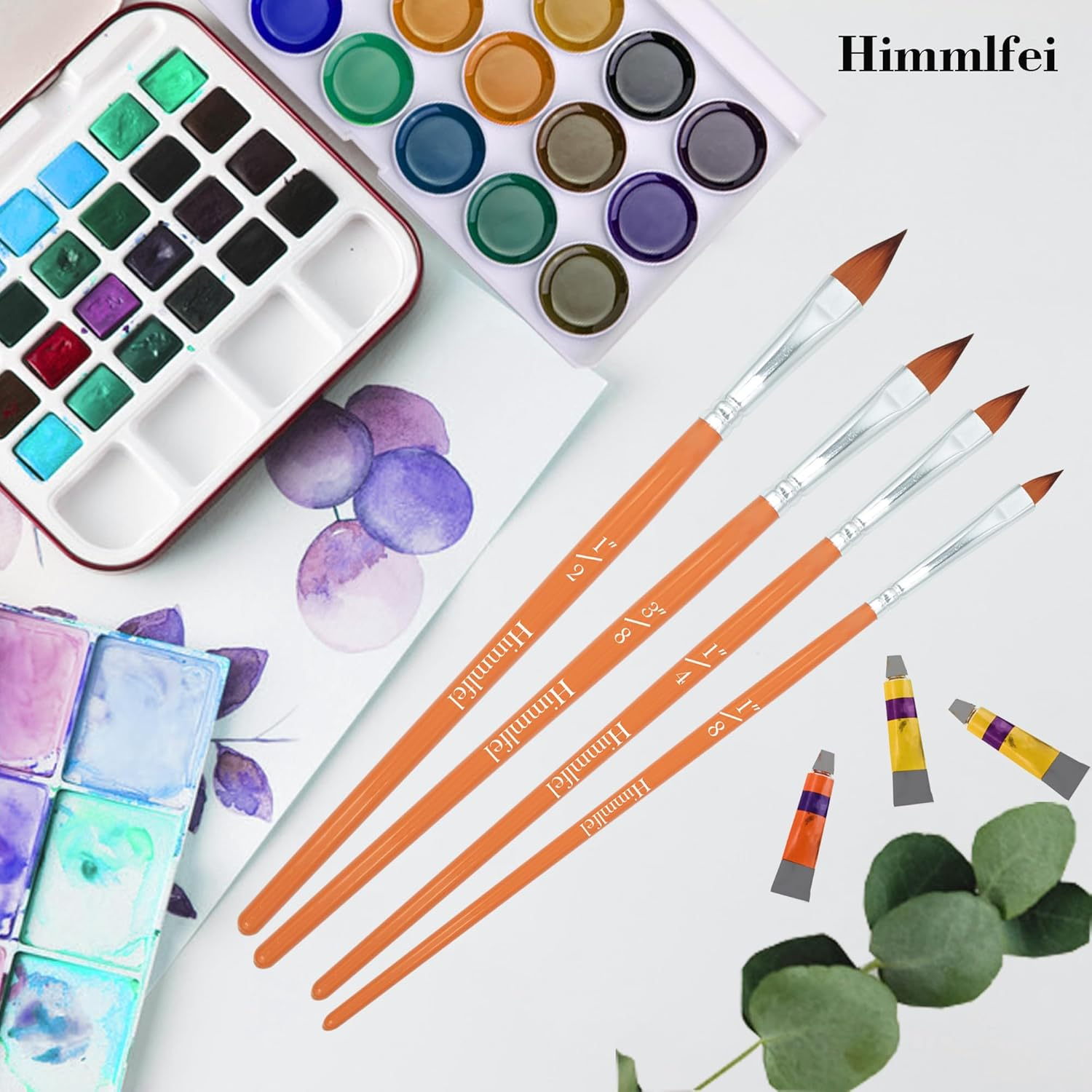 Cat Tongue Brush Set, 4 Pcs Pointed Oval Brushes for Painting Leaves, Stems, Flower Petals and More. Acrylic, Watercolor, Oil and Gouache Brushes for Artists and Beginners image number 3