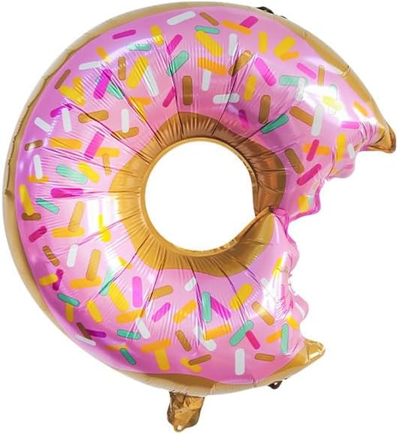 Donut and Star Foil Balloon Set, Party Decoration Kit, Pink Green Gold, 6 Pieces