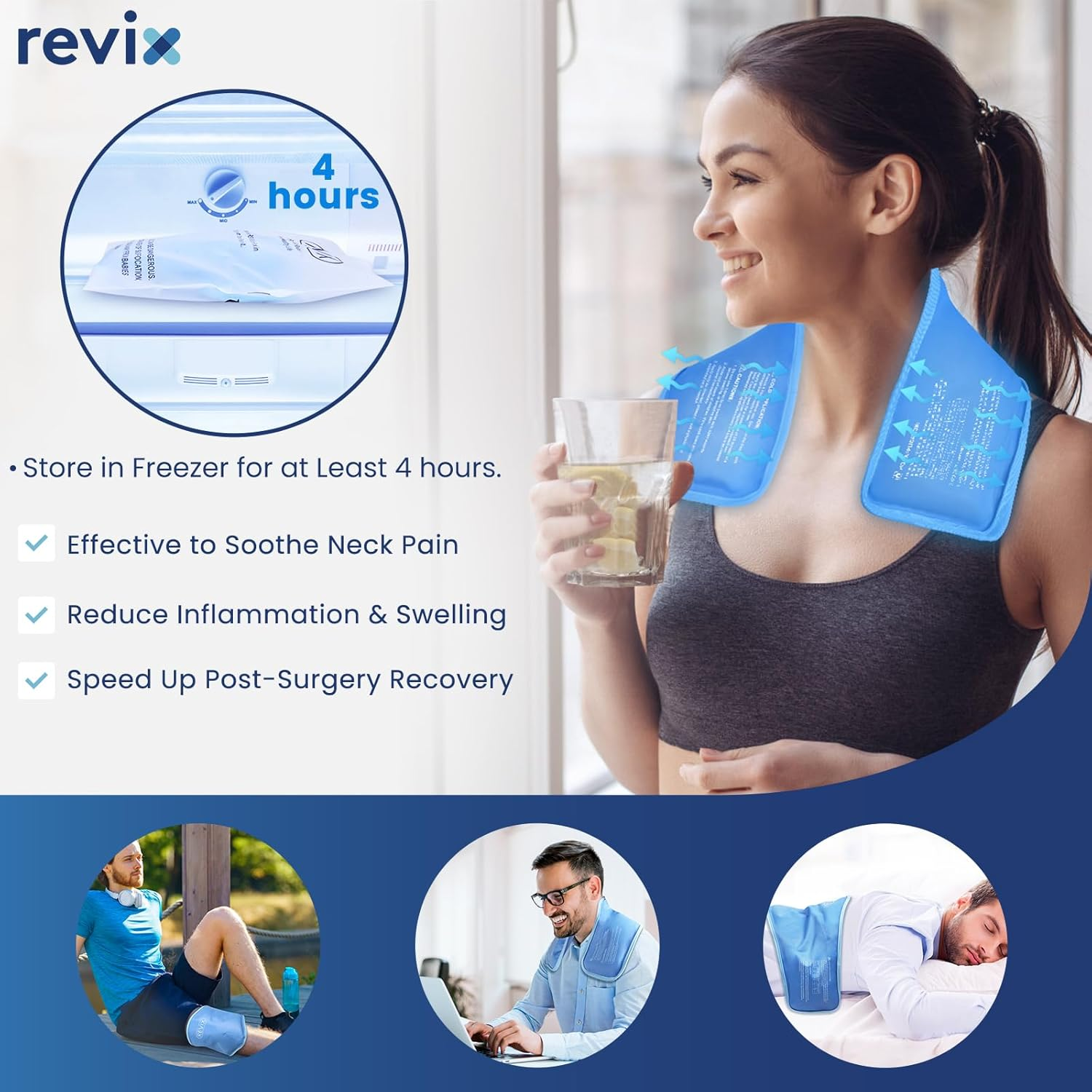 REVIX XL Neck Ice Pack for Injuries Reusable Gel Neck Ice Wrap for Pain Relief, Hot and Cold Compress for Chronic Pain, Sports Injury and Cervical Surgery Recovery, Soft Plush Lining Neck Cold Pack image number 6