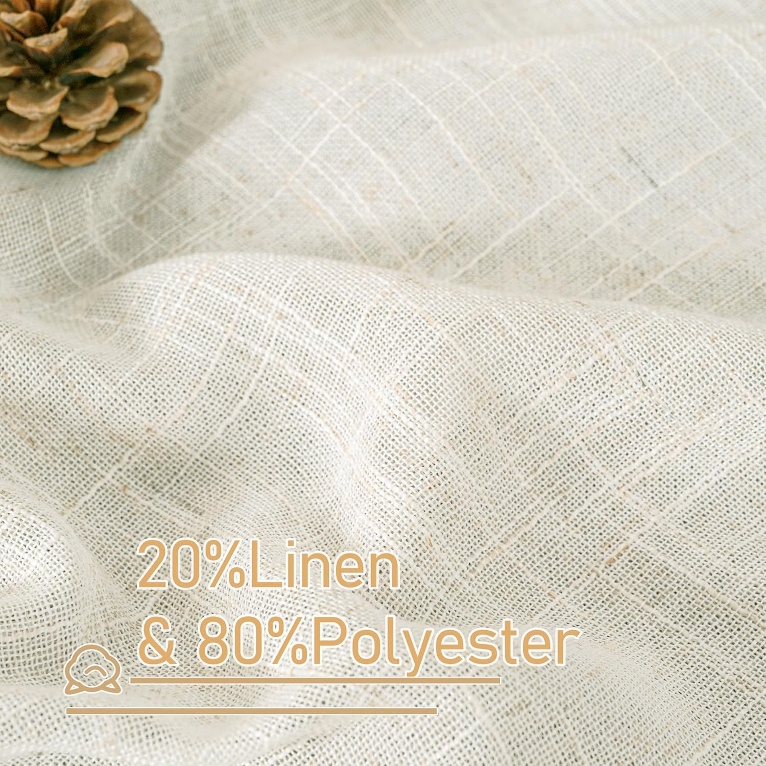 LAMIT Cream Linen Curtains for Living Room 84 Inch Length 2 Panels, Light Filtering Semi Sheer Panels Back Tab and Rod Pocket Boho Drapes for Bedroom/Farmhouse, 42 X 84 Inch image number 2