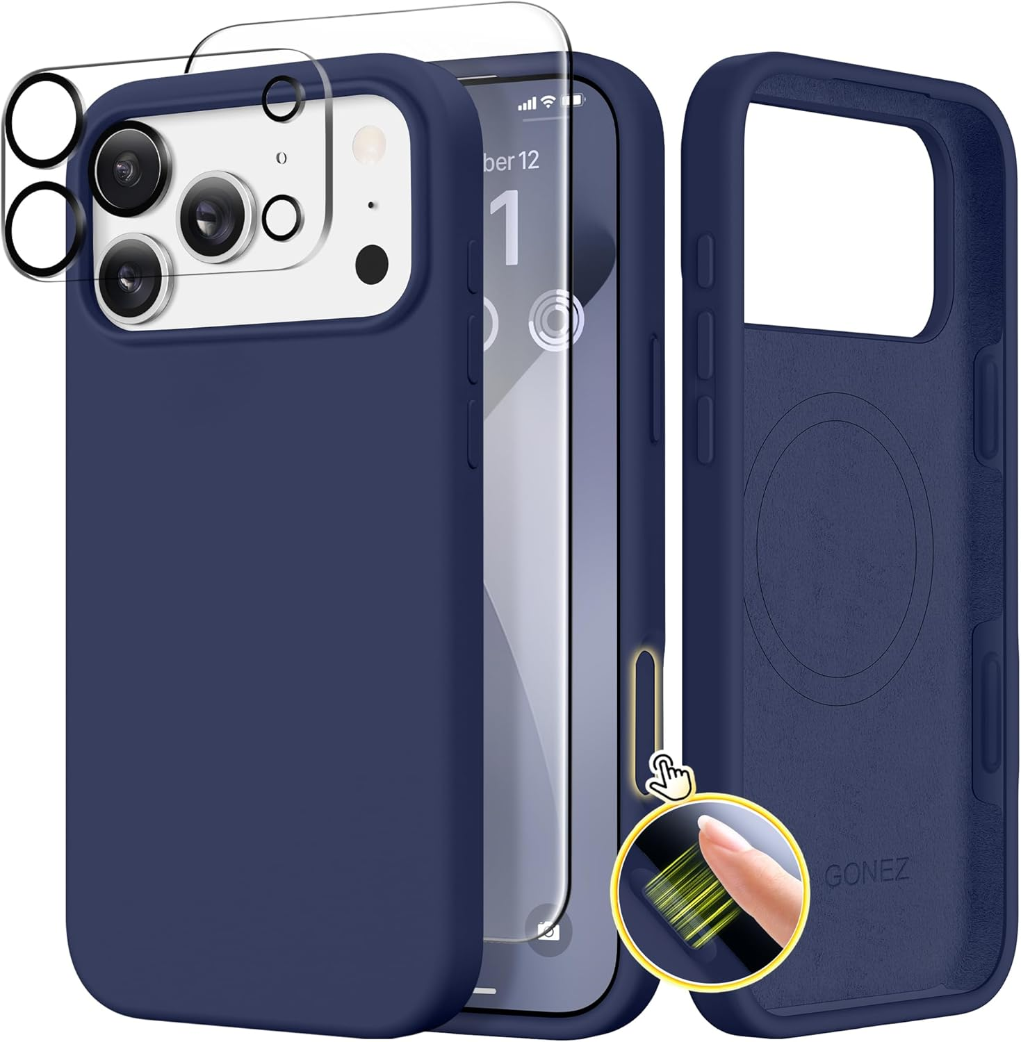 GONEZ Magnetic for Iphone 17 Pro Max Case, Compatible with Magsafe, [Screen Protector + Camera Lens Protector], Liquid Silicone Anti-Scratch Shockproof Protective Phone Case 6.9 Inch, Midnight Blue - A-Stone image number 2