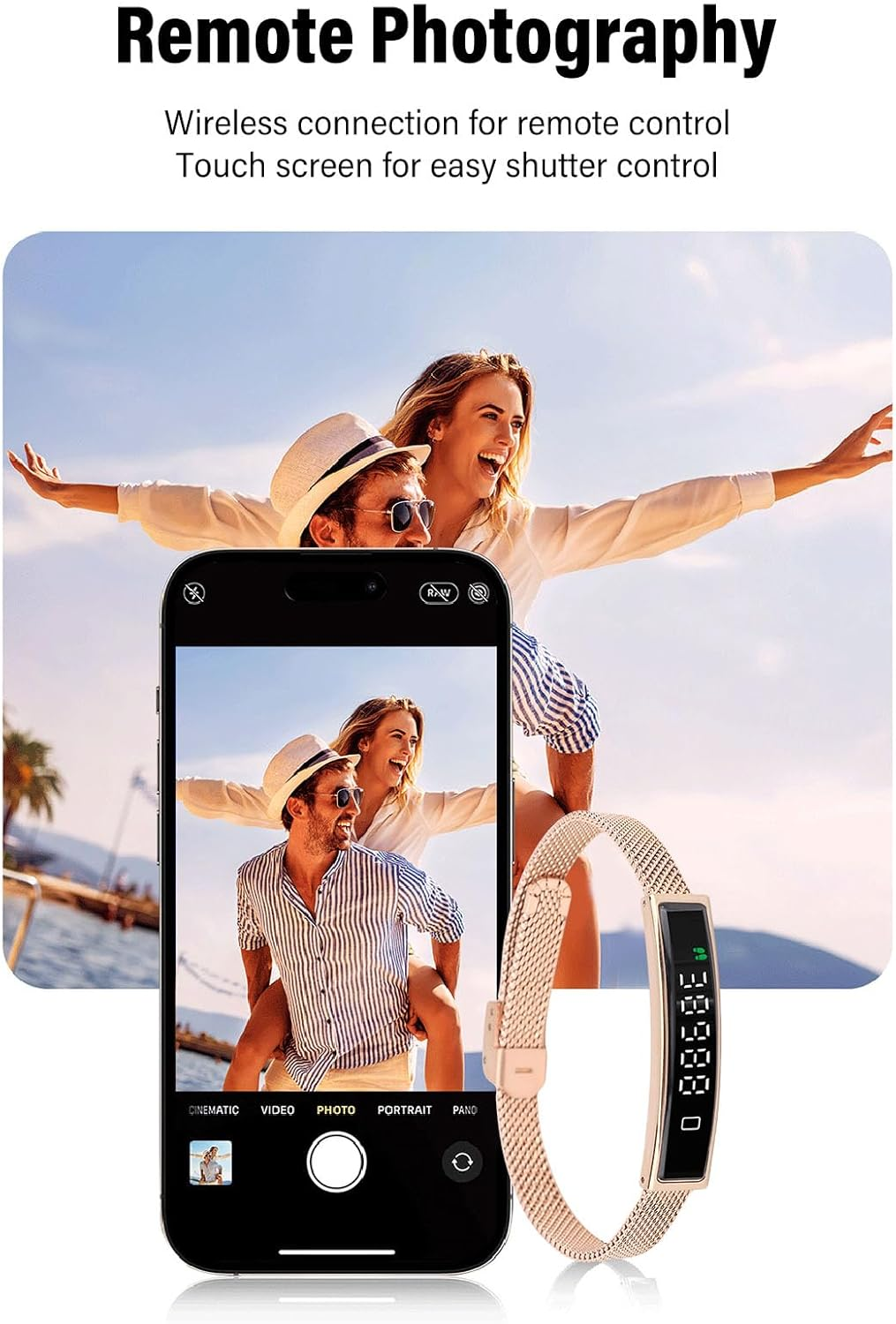 Smart Bracelet Fitness Tracker, Health Tracker Bracelet Water Proof for Women Men, Visualized Exercise Data, Multiple Sport Modes Step Counter (Gold) image number 2