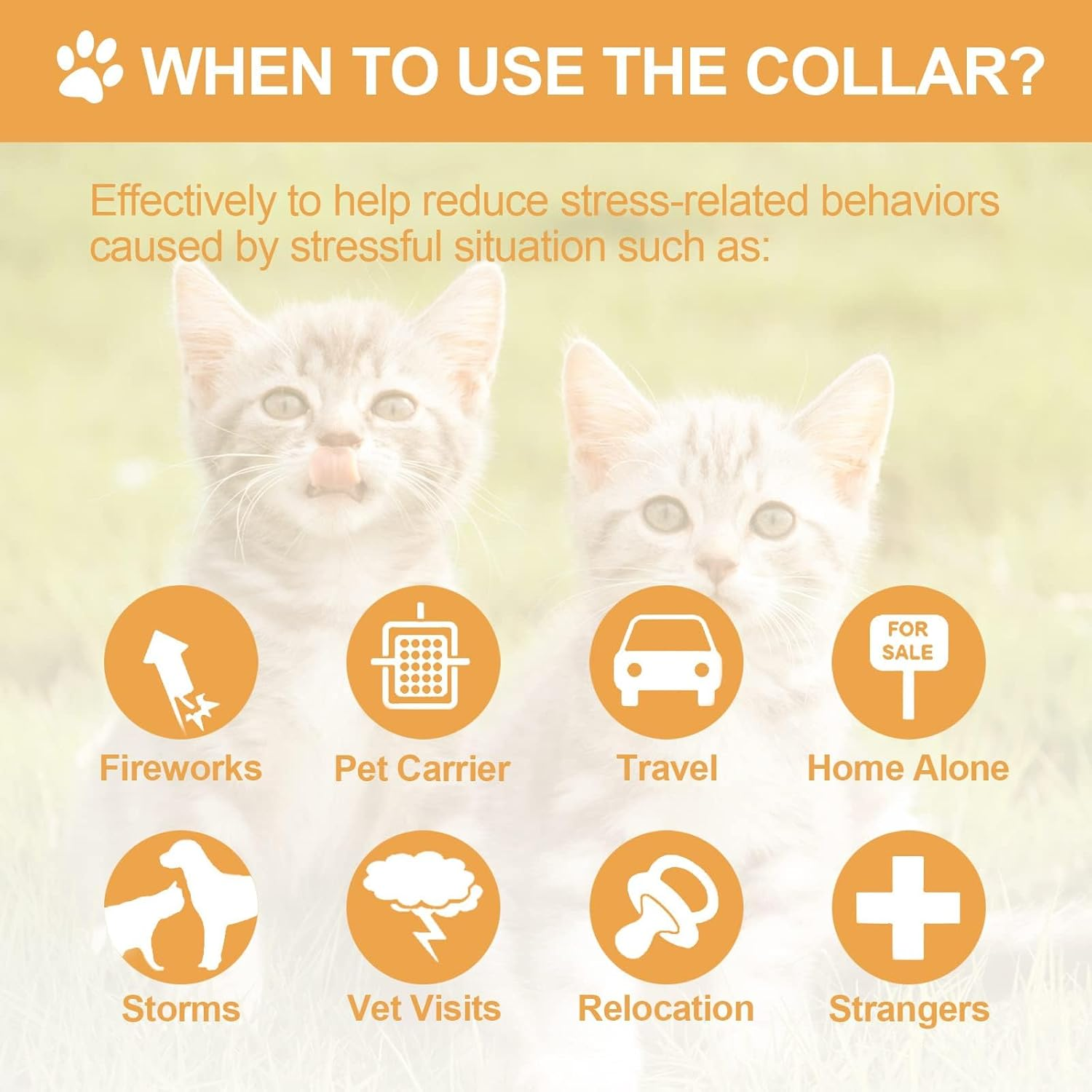 4 Pcs Calming Cats Collar Adjustable Cat Calm Collar Lavender Scent Relaxing Cat Collar with 2 Pendant for Puppies Cats Reduce Stress Aggression Anxious, up to 15 Inches (Orange) image number 3