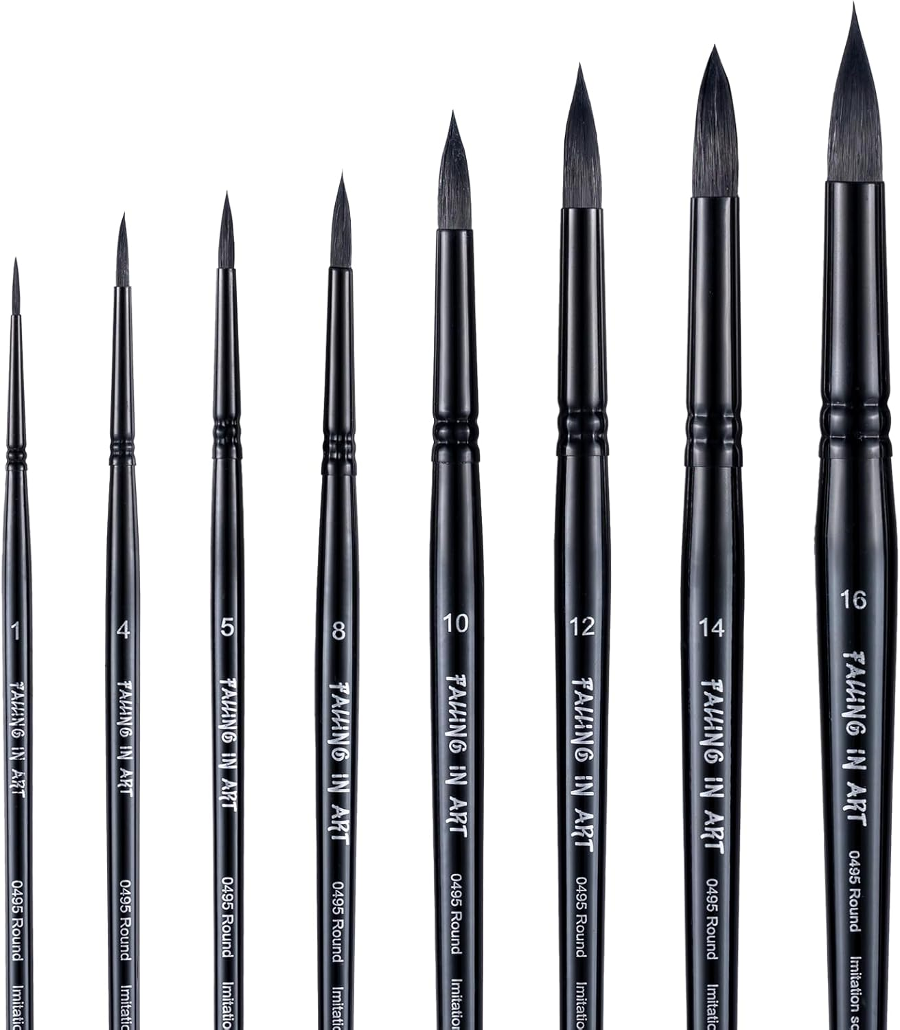 Falling in Art Professional Paint Brush Set, round Pointed Paintbrush Set, Wooden Handle Squirrel Hair Artist Brushes for Watercolor Painting(Black Handle) 8 Pcs