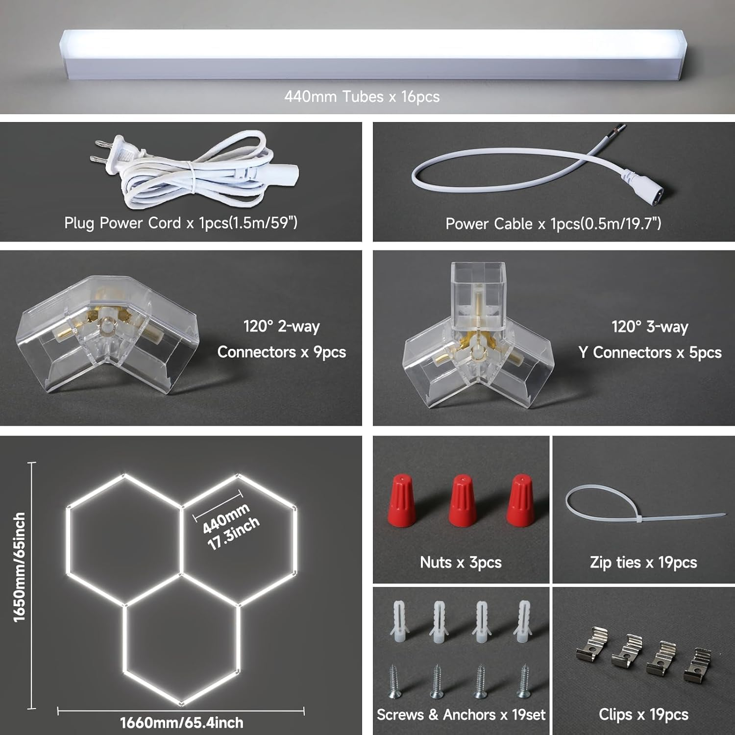 Hexagon Garage Light: Higher Brightness Lumens LED Honeycomb Ceiling Light,3 Grids Systems 6500K,120W 1.65X1.6M Grid Lighting for Garages,Gym,Car Detailing Shop,Auto Beauty Shop,Shopping Malls (3-HEX) image number 4