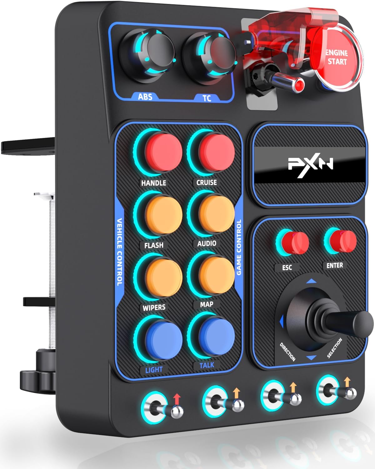 PXN CB1 Button Box - Steering Wheel Side Panel, Auxiliary ETS2 Controller - PC Only | 19 Sim Buttons & Switches, RGB Lighting, Adjustable Clamp | for Racing, Truck, Flight & Farm Simulator Games image number 2