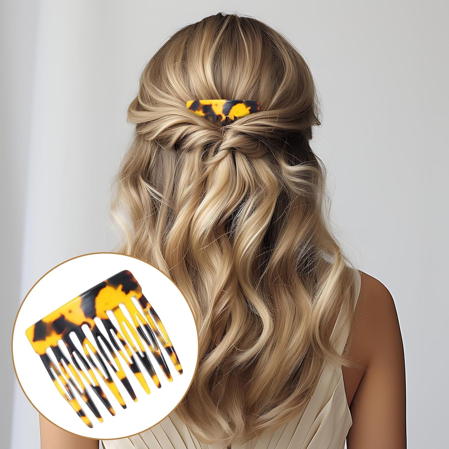 Hair Comb for Clip-On 4-Piece Mini Side Comb Set Vintage French Side Combs Slat Comb Hair Clip Small Split Tooth French Hair Comb Made of Cellulose Acetate image number 5