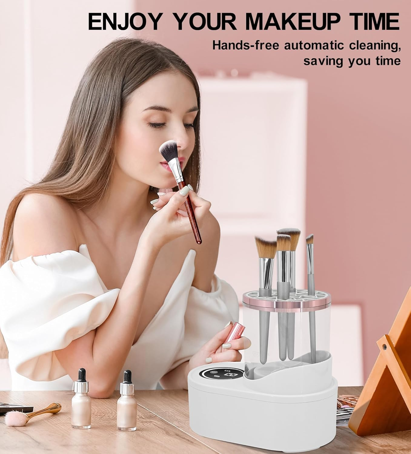 YBVABE Electric Makeup Brush Cleaner and Dryer &ndash; 2-In-1 Plug-In Automatic Spinner, 360&deg; Deep Cleaning for Foundation, Eyeshadow & Blush Brushes image number 6